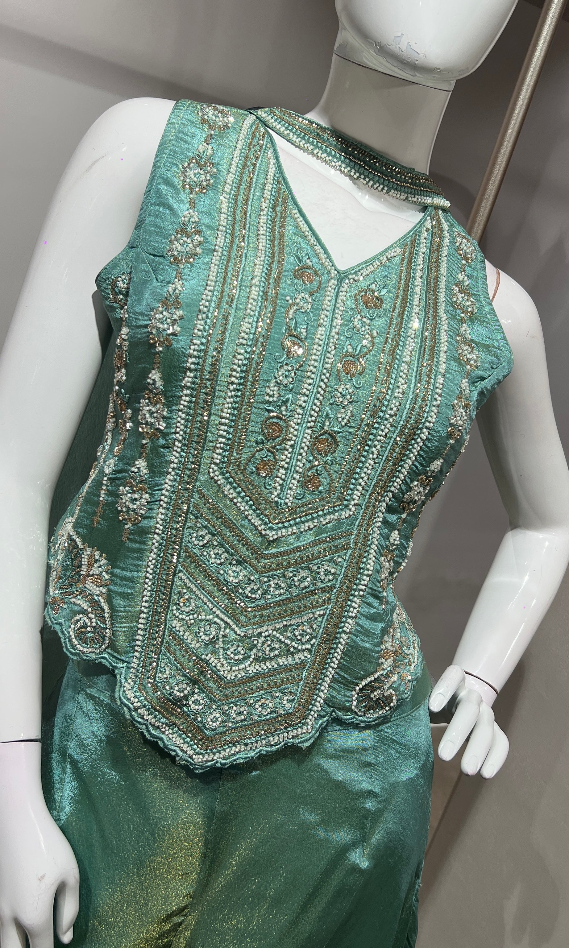 Light Green Tissue Corset Flared Palazzo Set