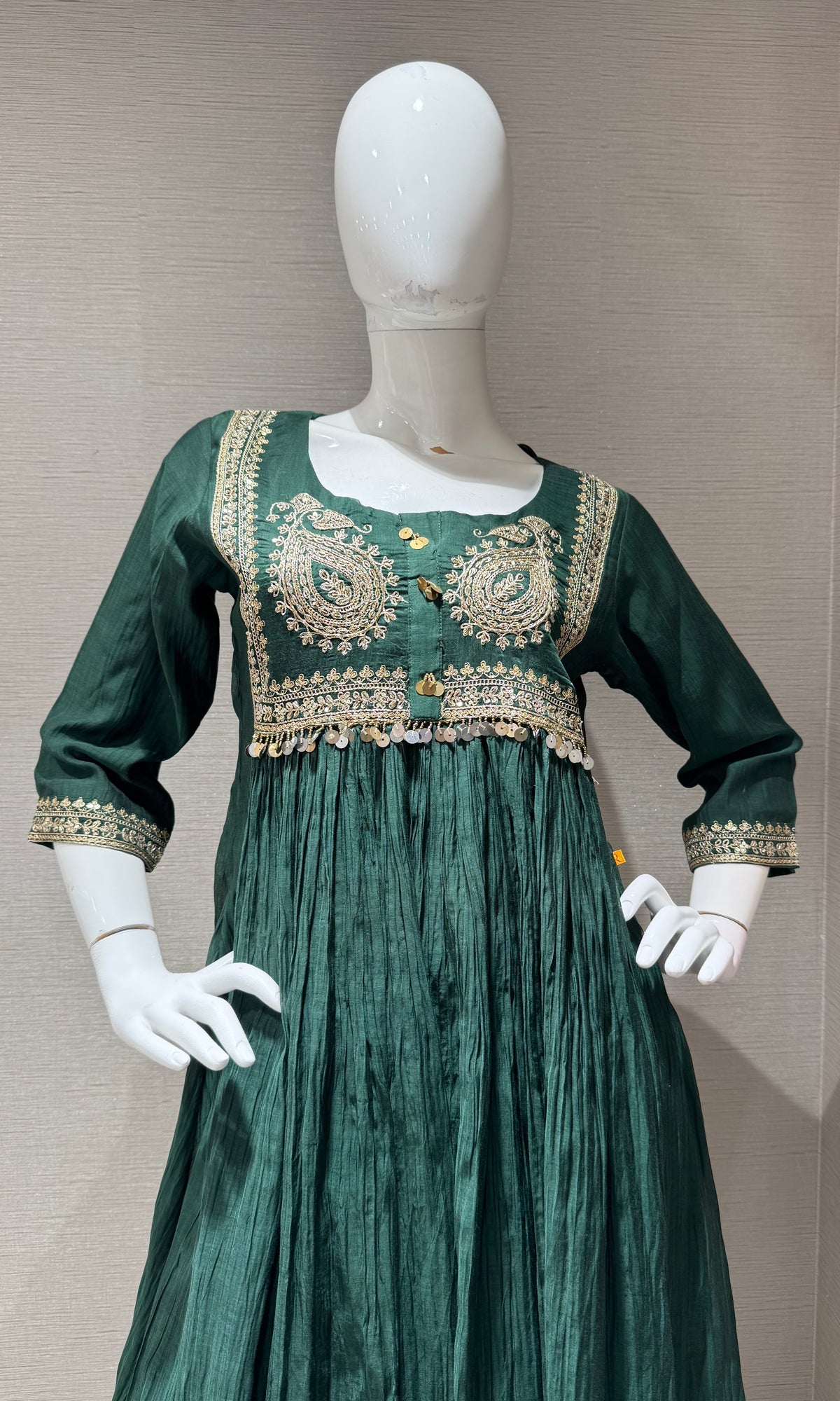 GREEN COTTON ETHNIC A LINE KURTA SET WITH DUPATTA