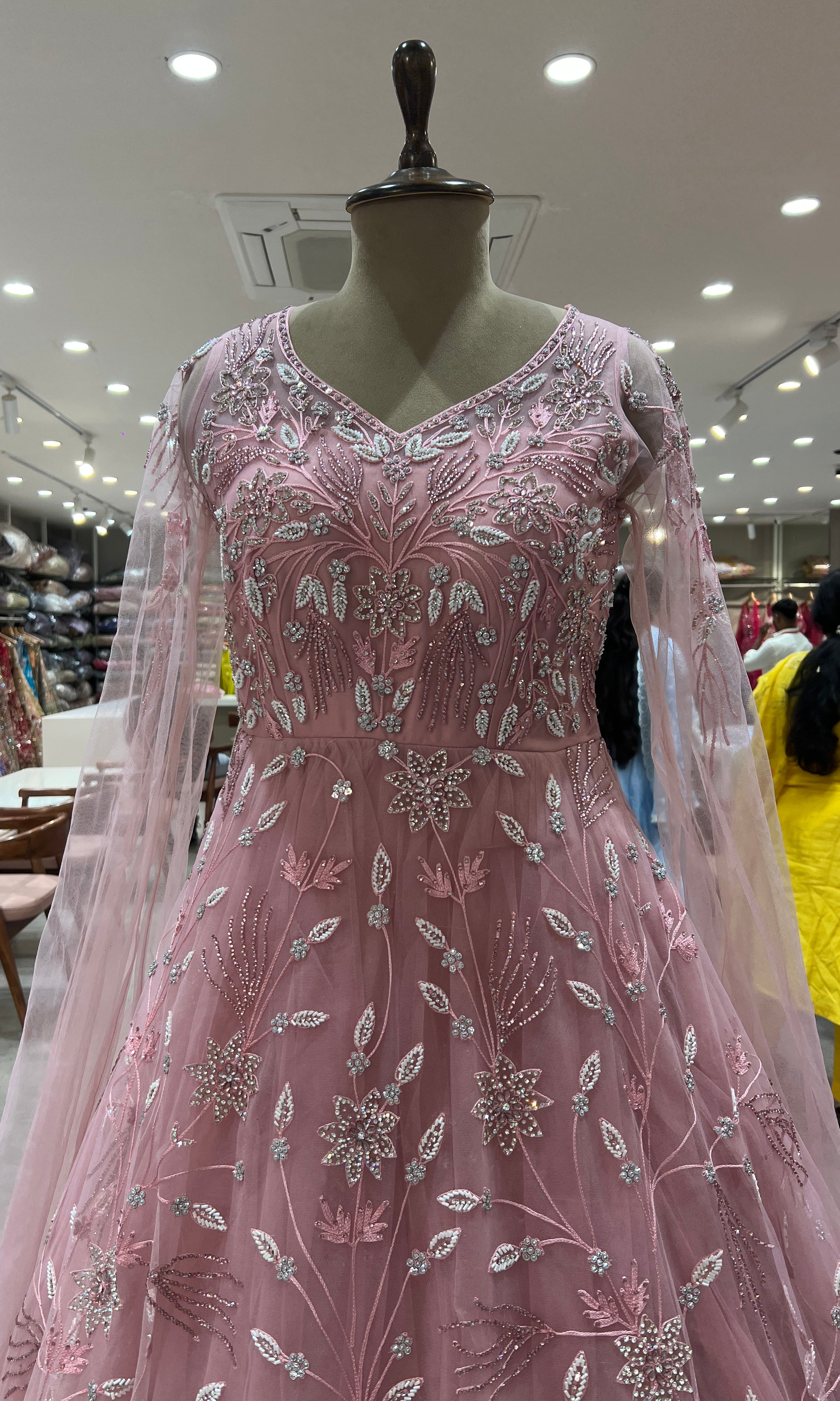 BLUSH PINK CRYSTAL WORK NET GOWN