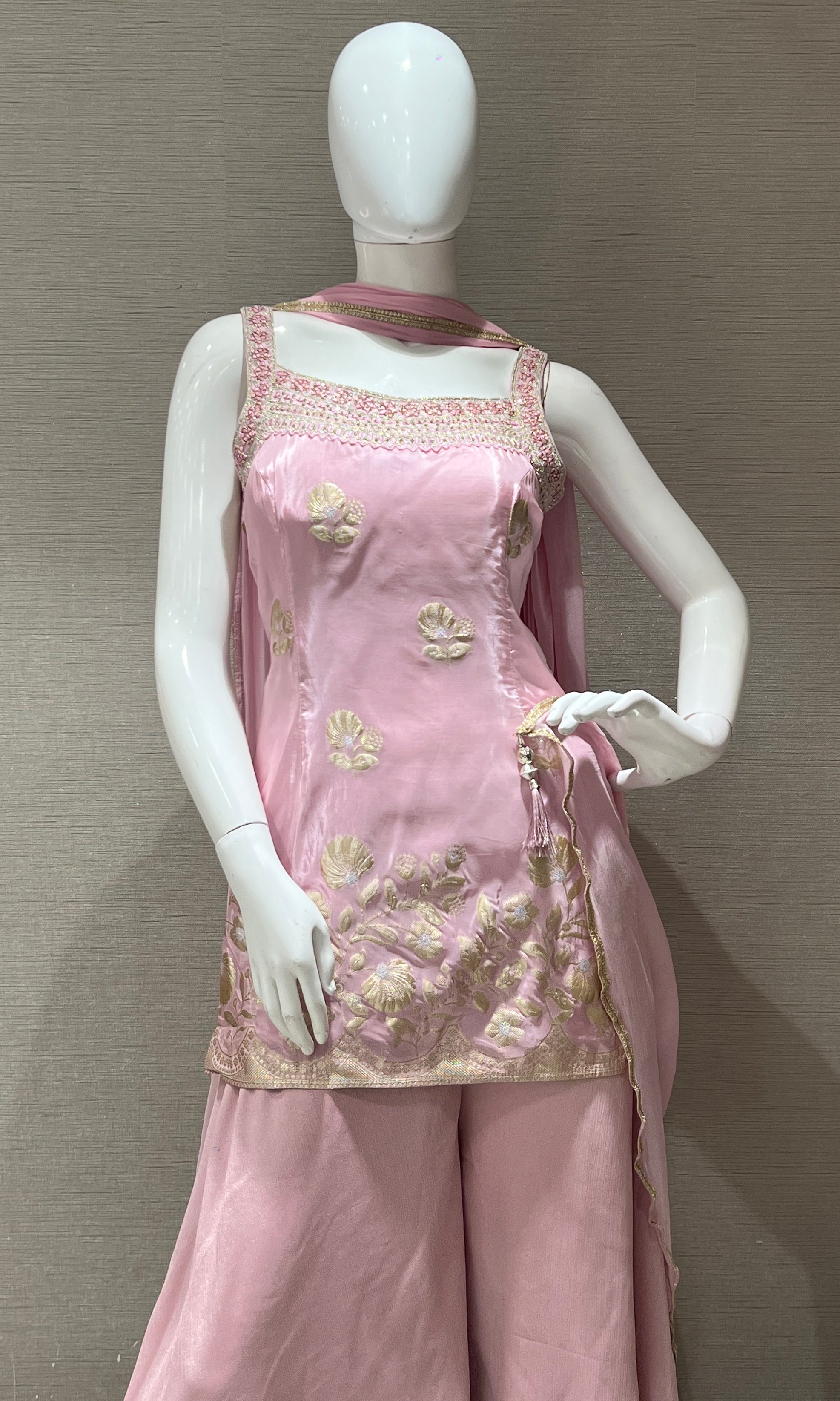 Rose pink embroidered sharara palazzo