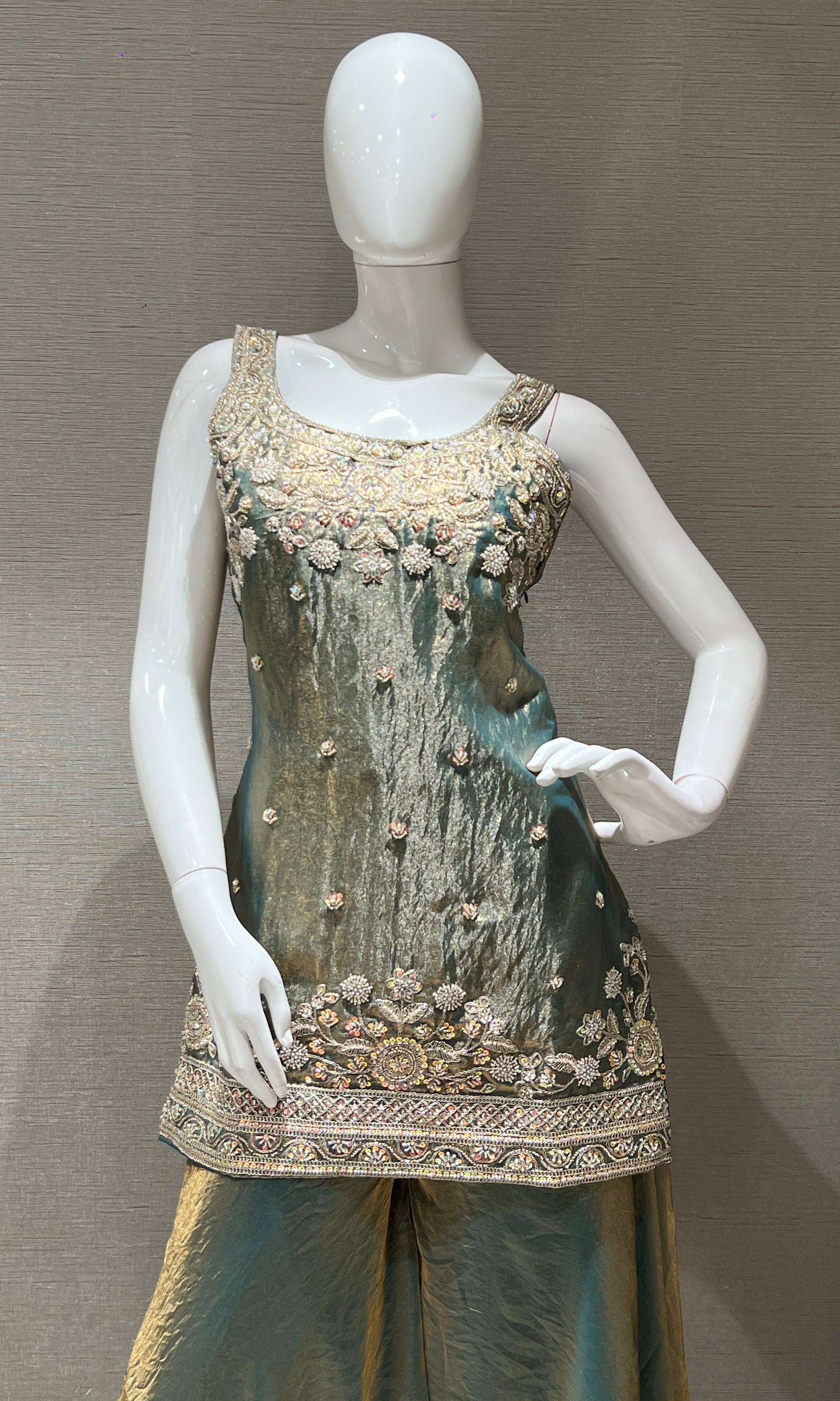 Green Gold Embroidered Sharara Palazzo