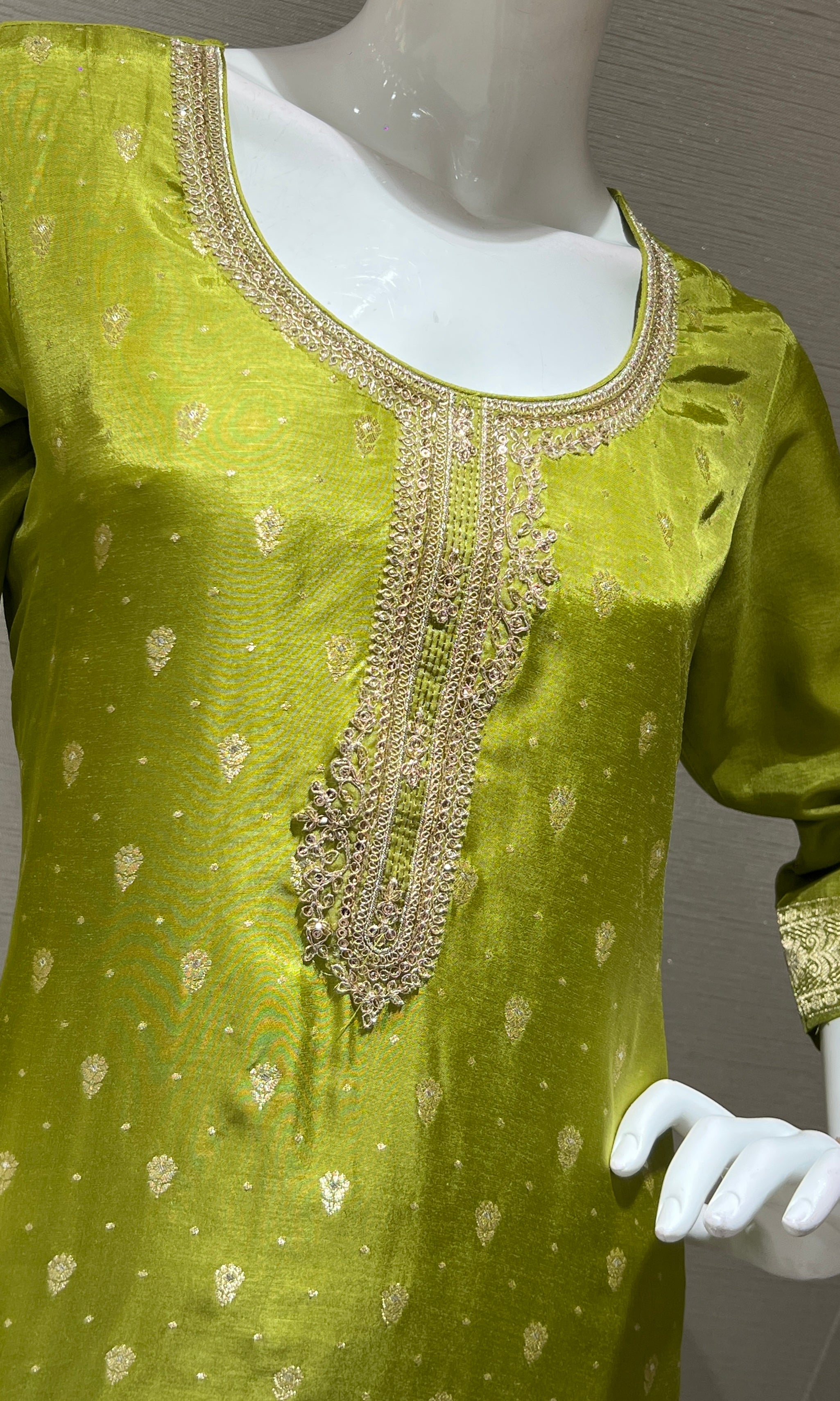 Green and Gold Embroidered Kurta set