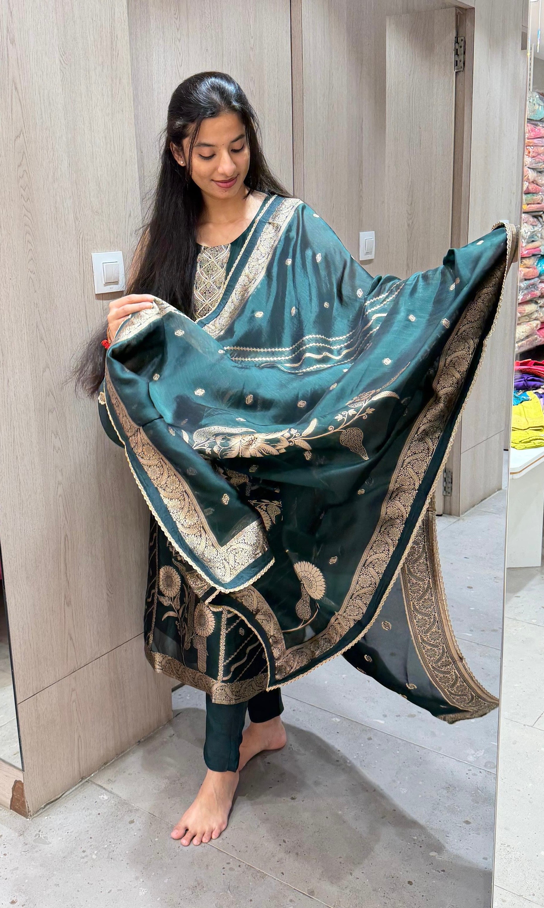 Bottle green GOLD EMBROIDERED kurta set