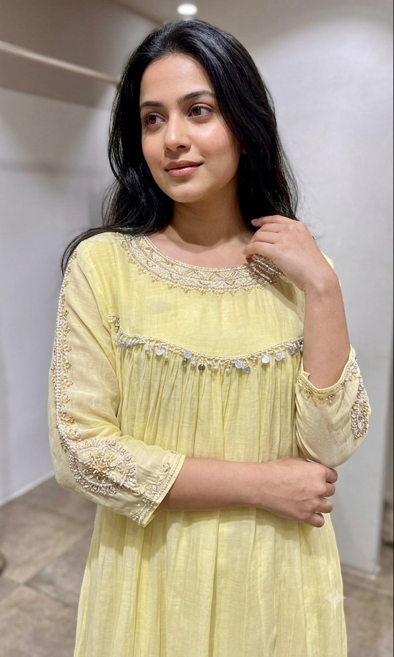Lemon Yellow Embroidered Kurta Set with Dupatta
