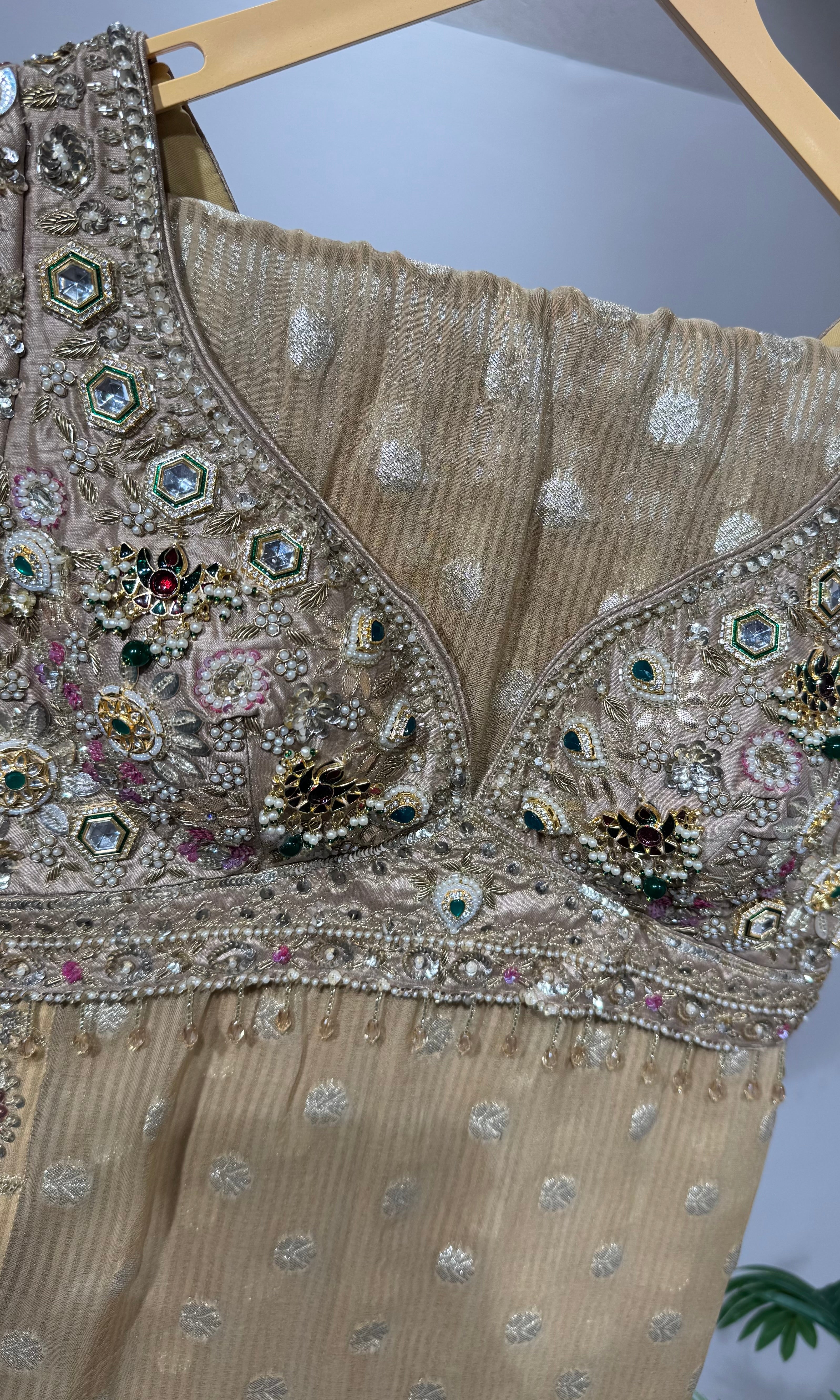 Golden Tissue Saree with Embellished Blouse