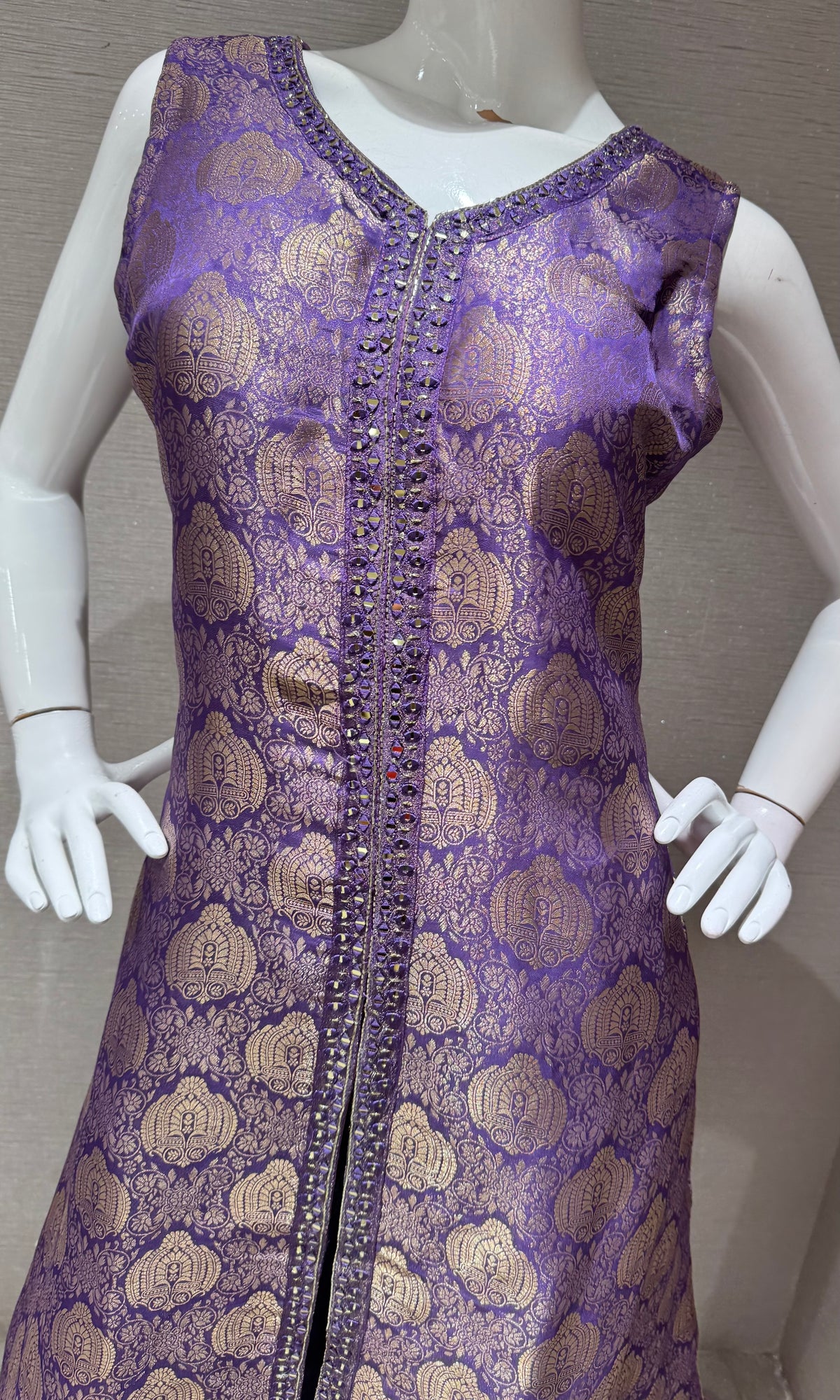 Purple and Gold Banarasi Silk Anarkali Set with Dupatta