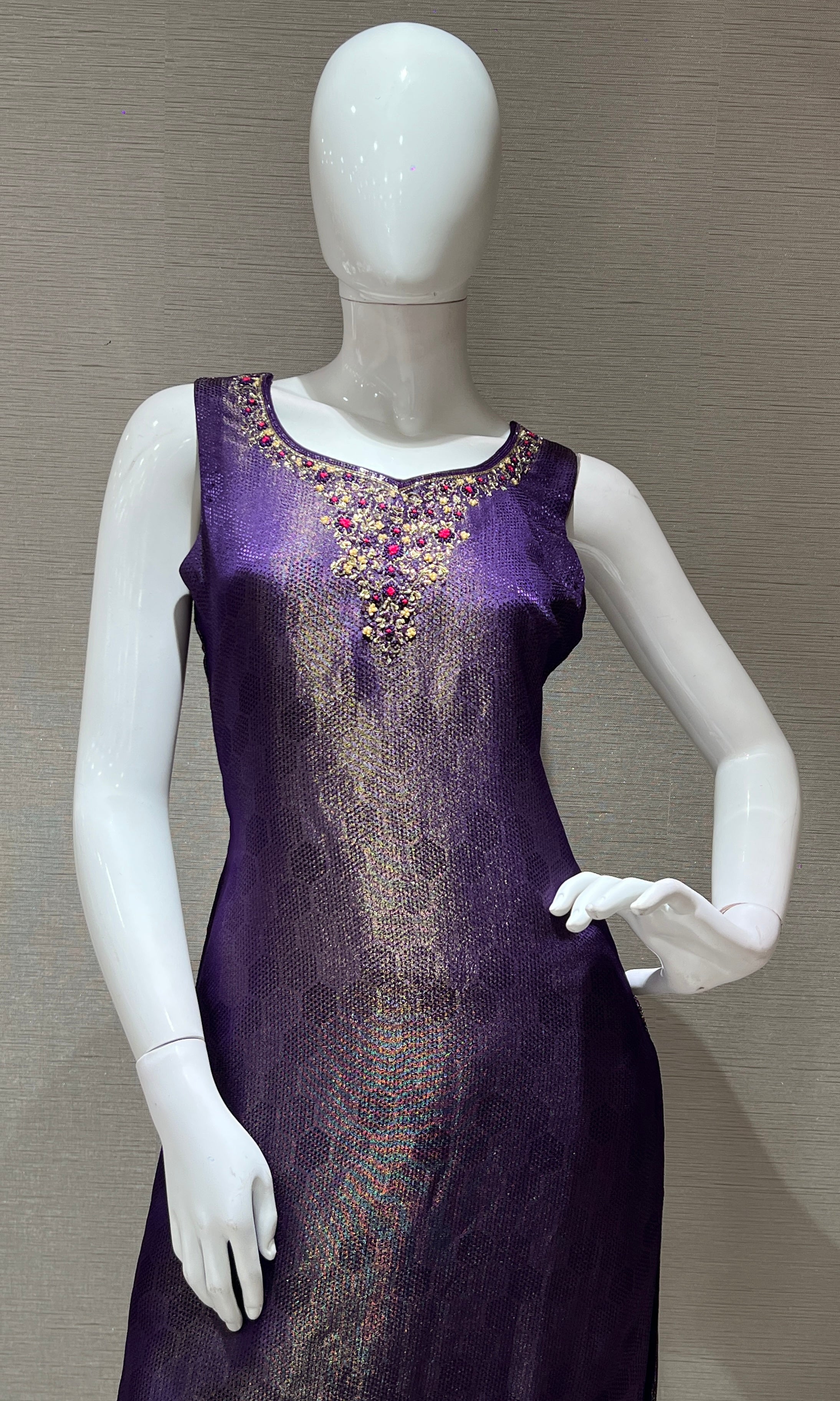 purple Embroidered Banarasi kurta set