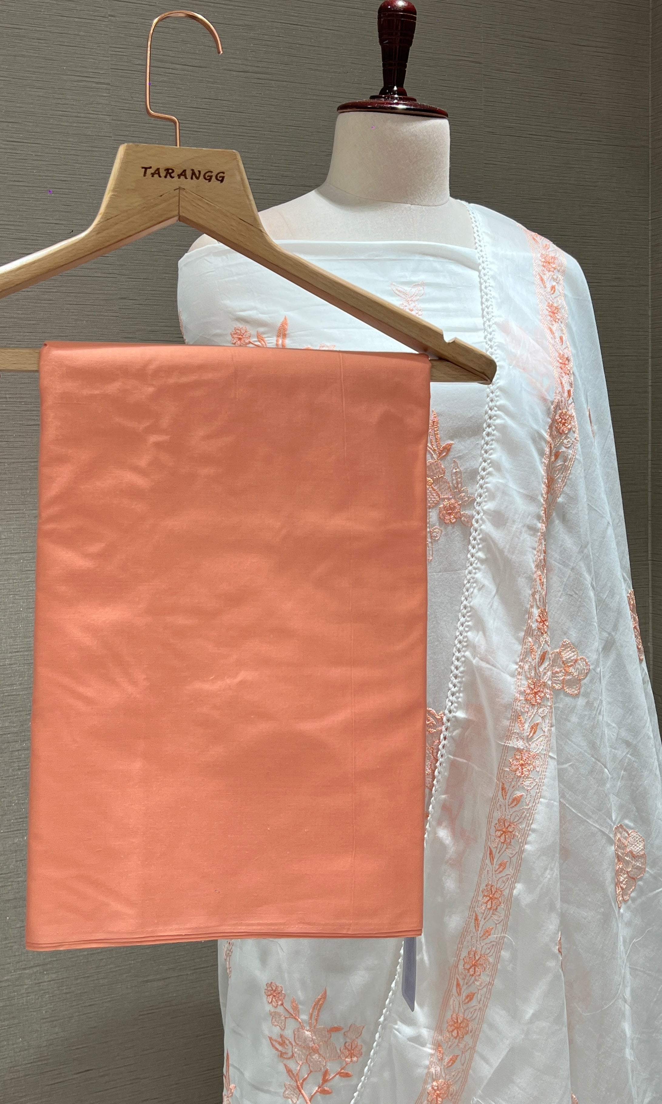 WHITE AND Orange dress material