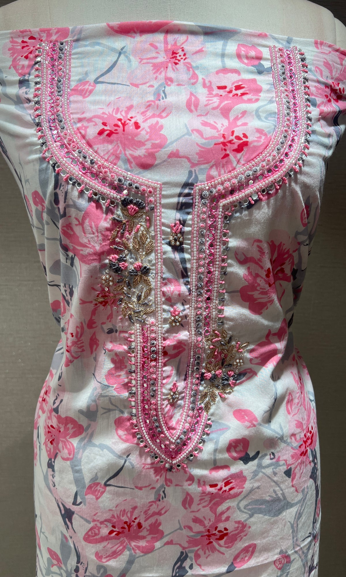pink floral dress material