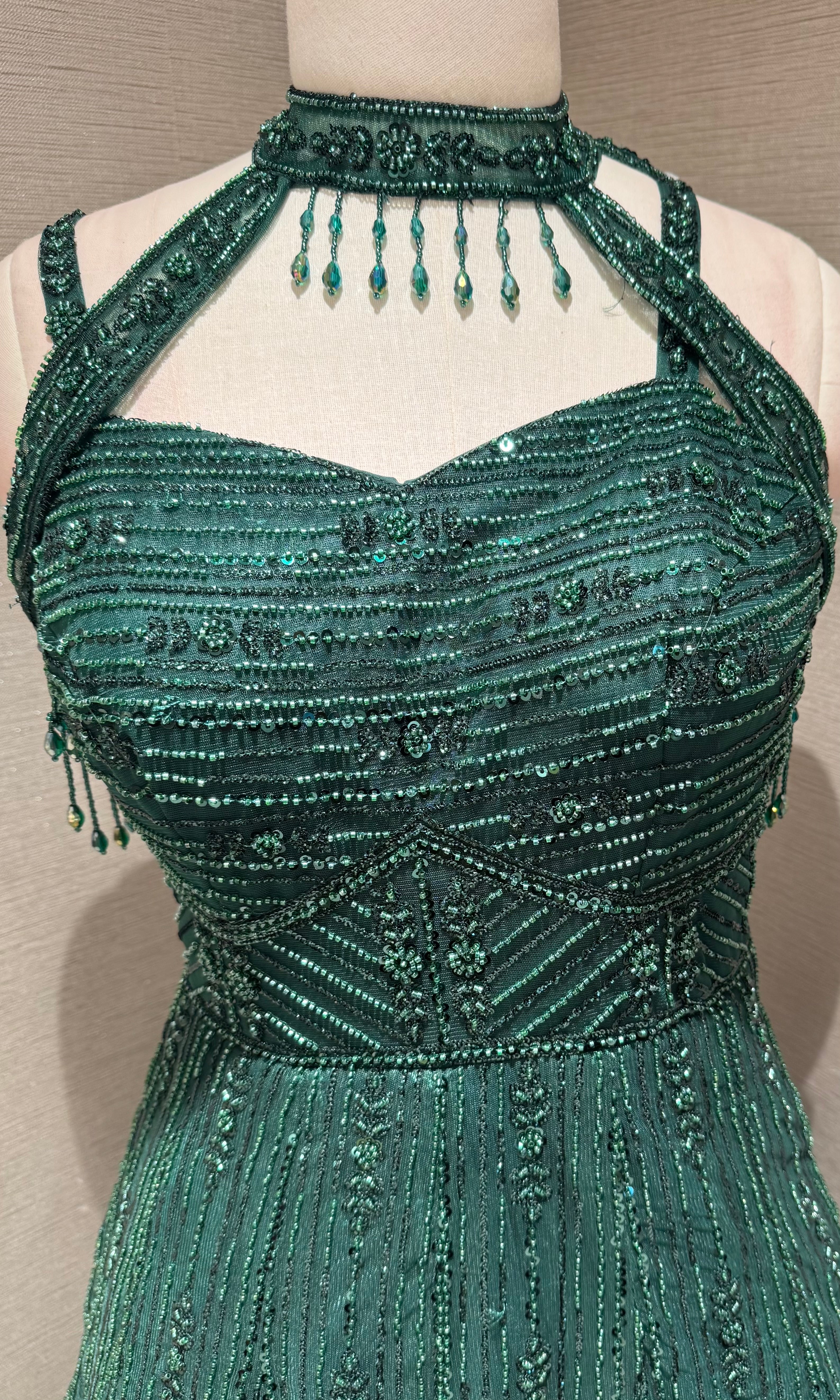 Green Halter Neck Ballgown
