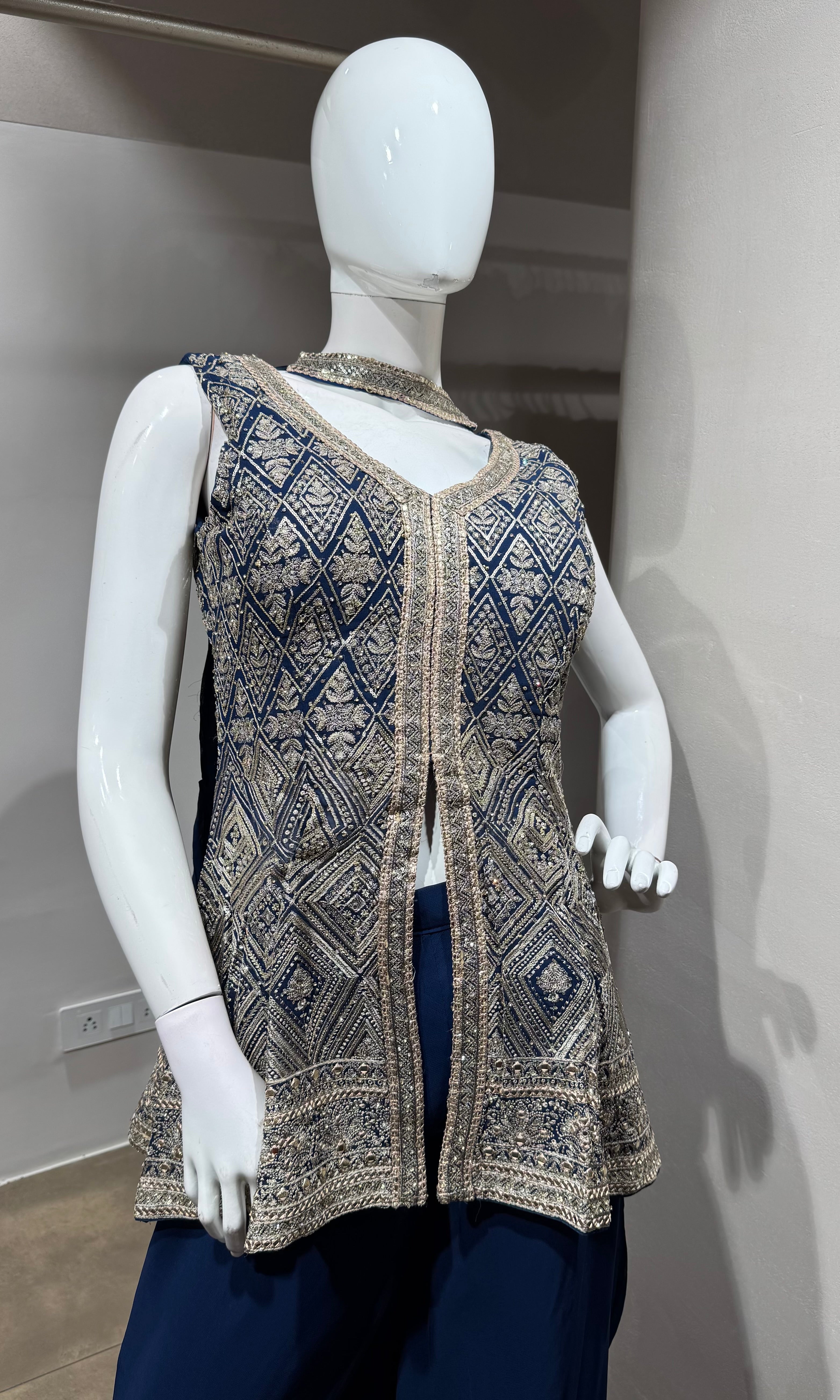 Blue Embellished Peplum Palazzo Set