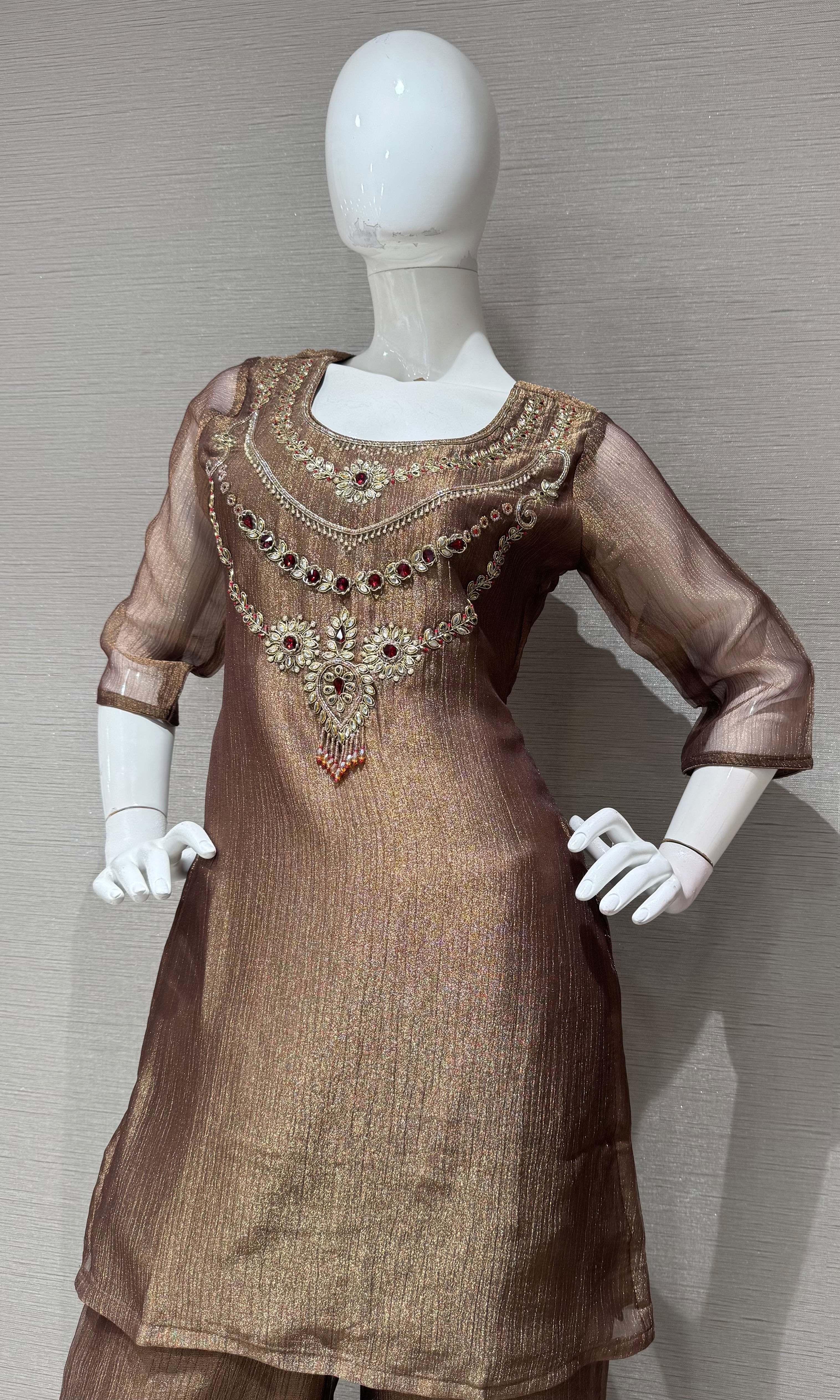 Copper Shimmer Cord Palazzo Set
