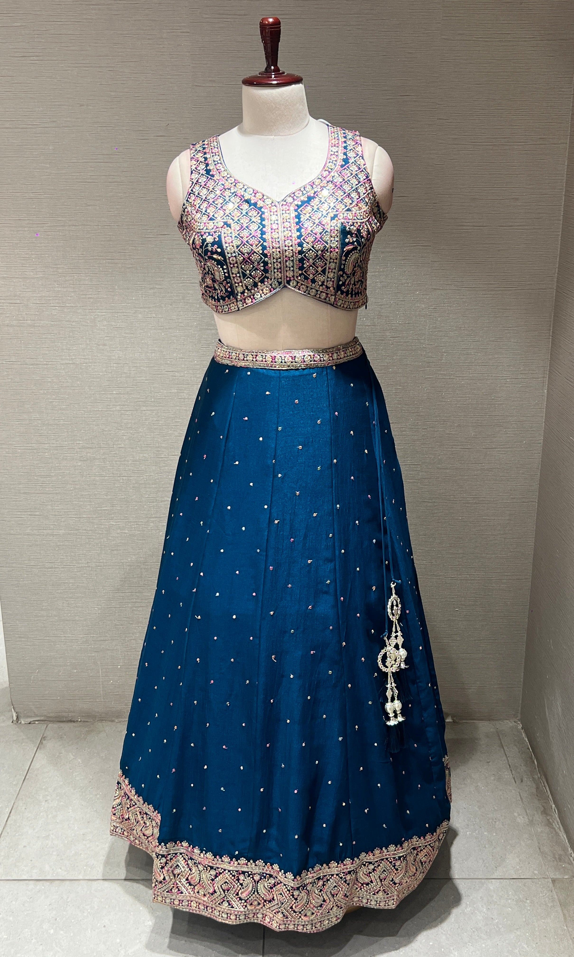 Rama Blue Mirrorwork Embroidered Lehenga Set