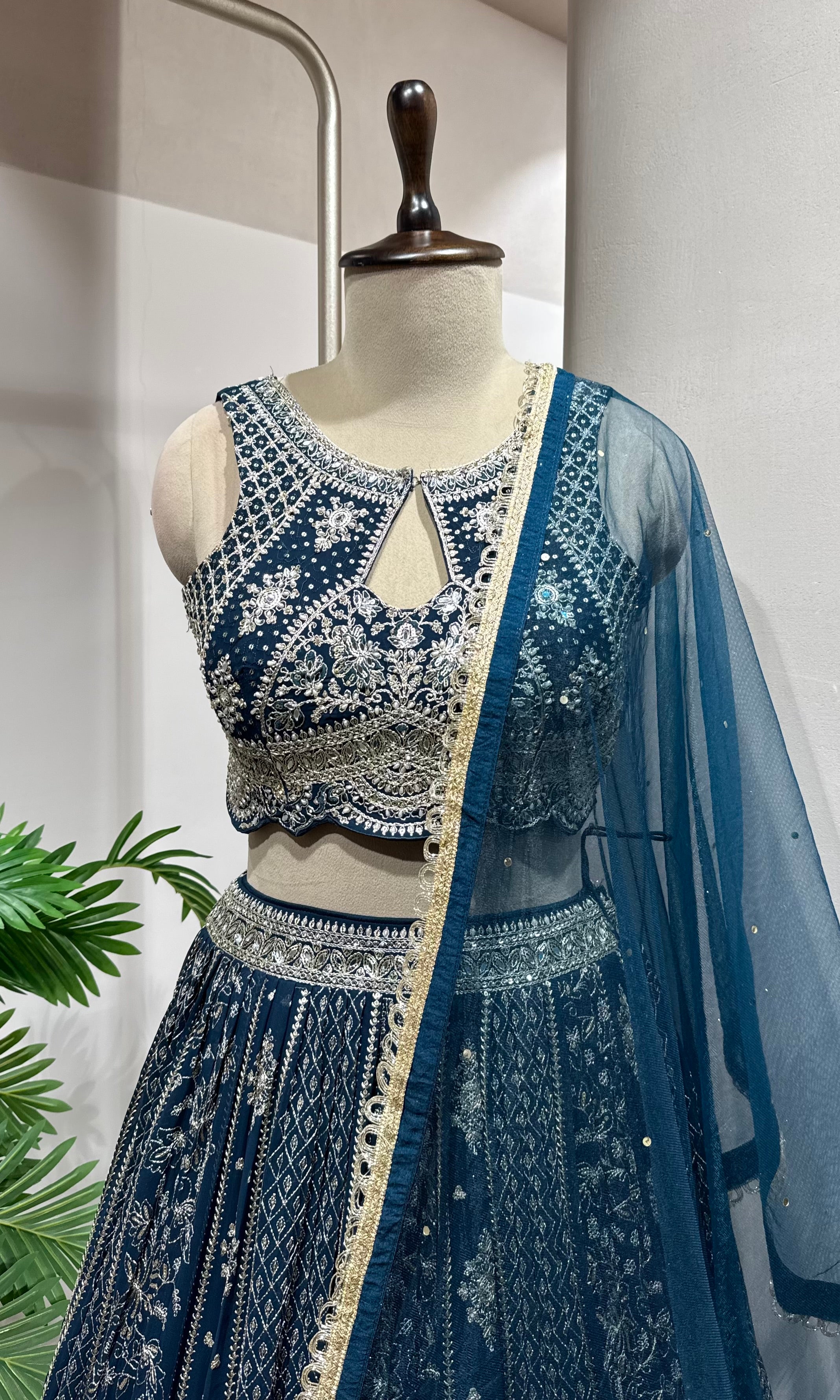 blue georgette designer lehenga choli