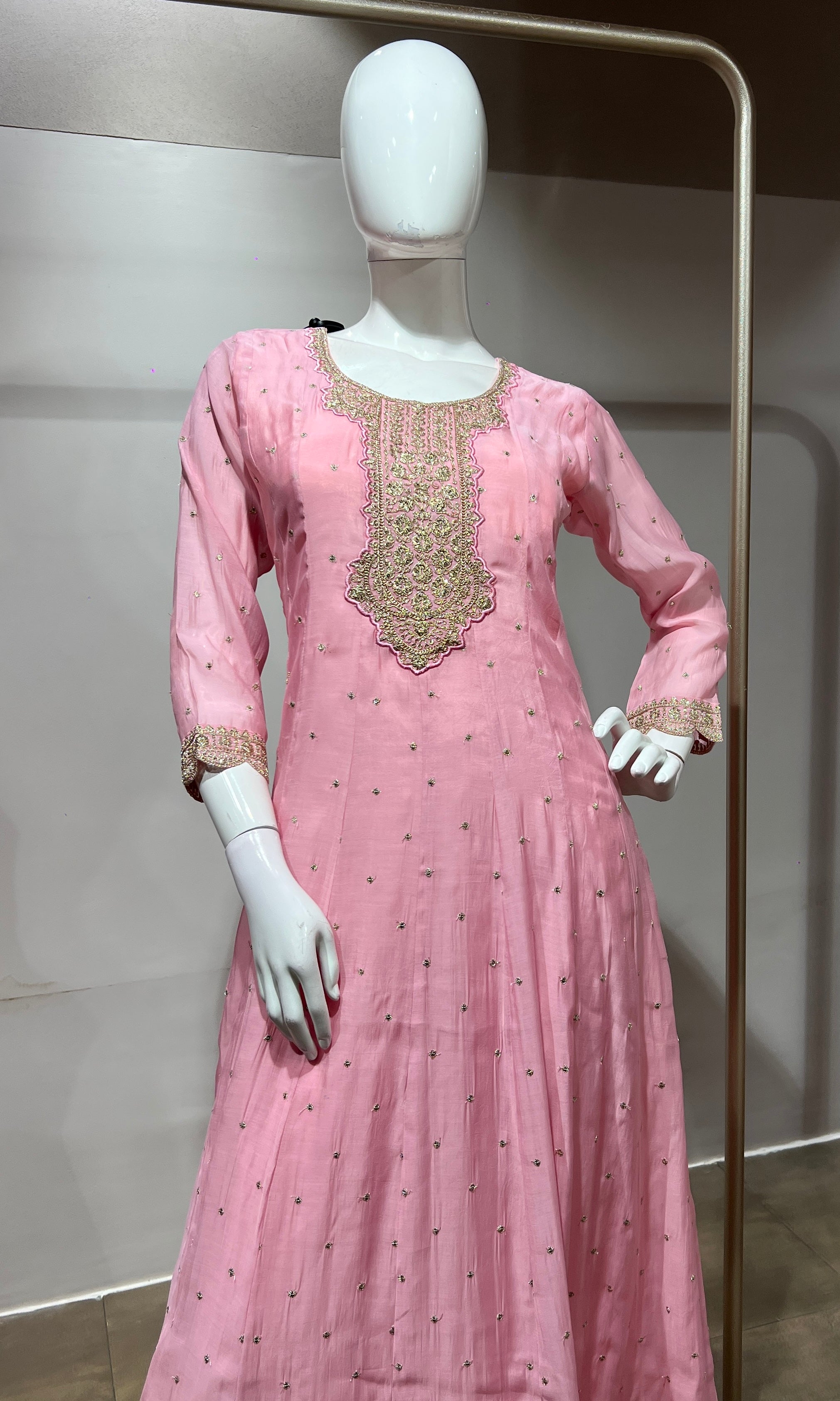 Baby Pink Embroidered Anarkali Suit Set