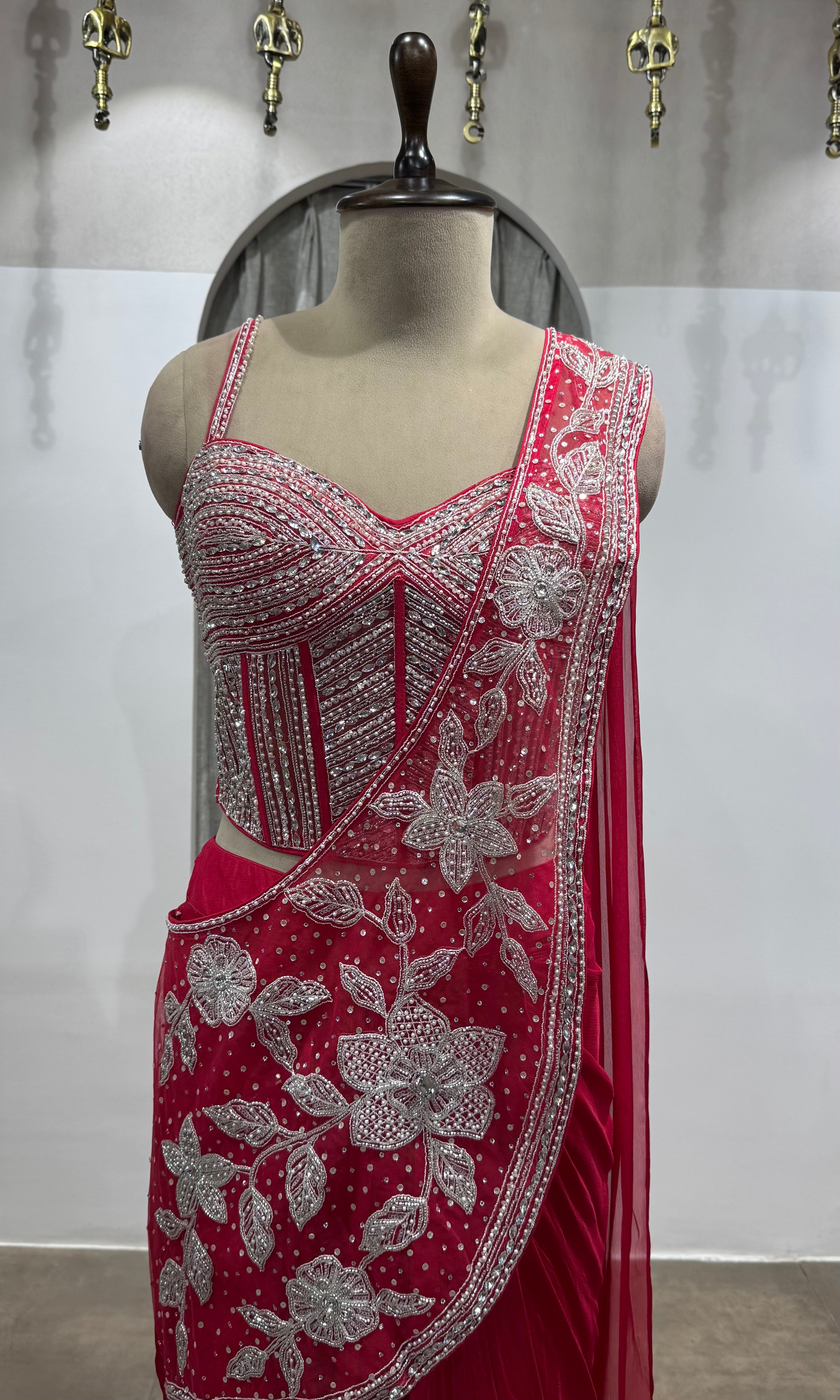 rani drape Saree with Crystal blouse