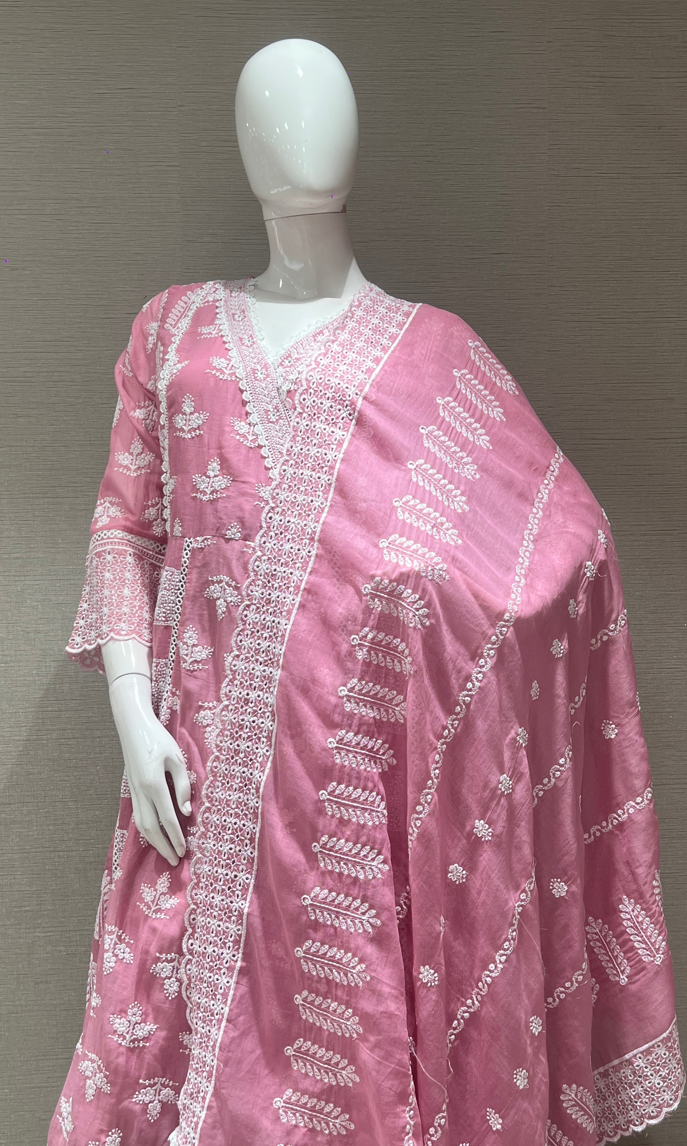 PINK Chikankari Anarkali kurta set