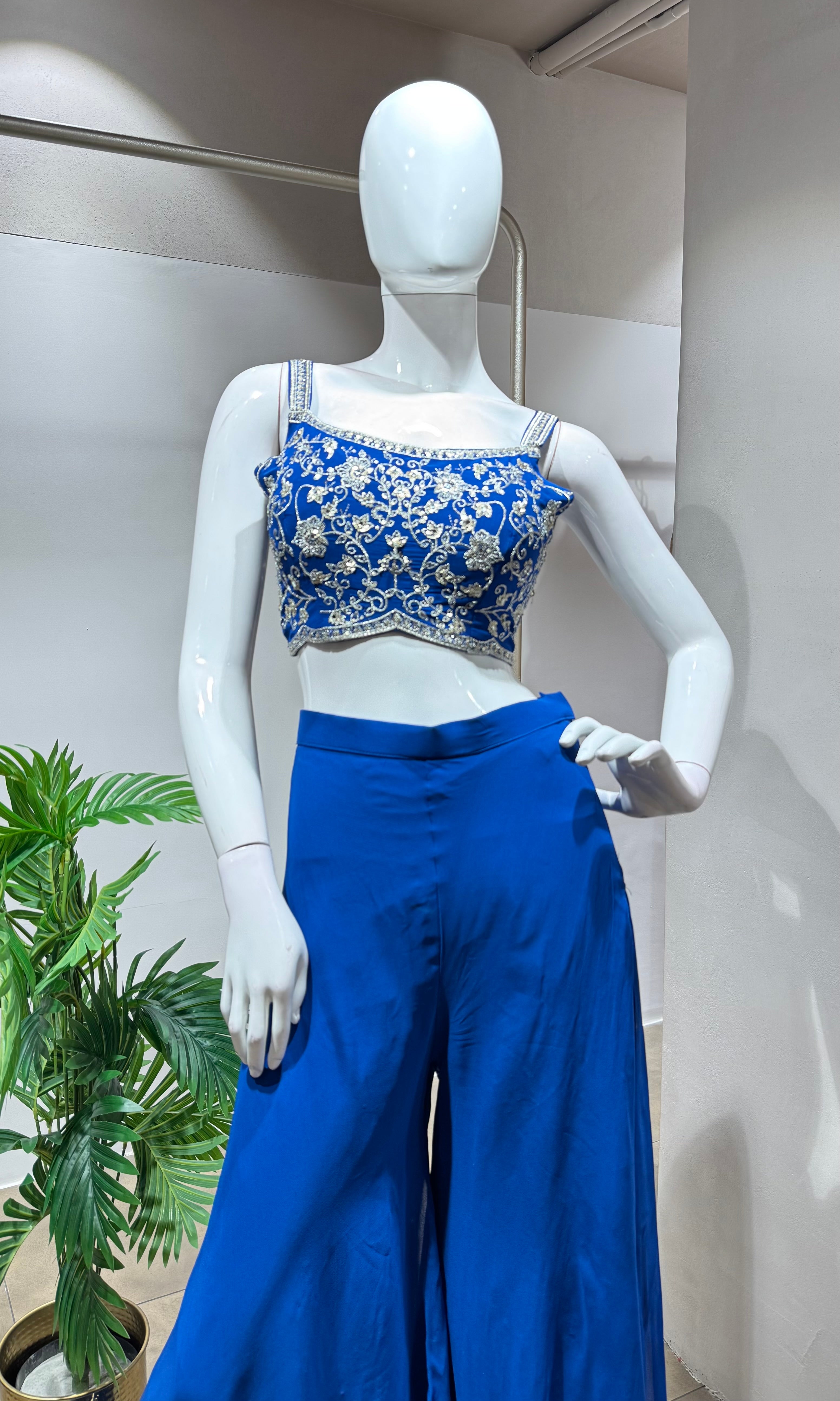 Royal Blue Embellished Palazzo SET WITH JACKET
