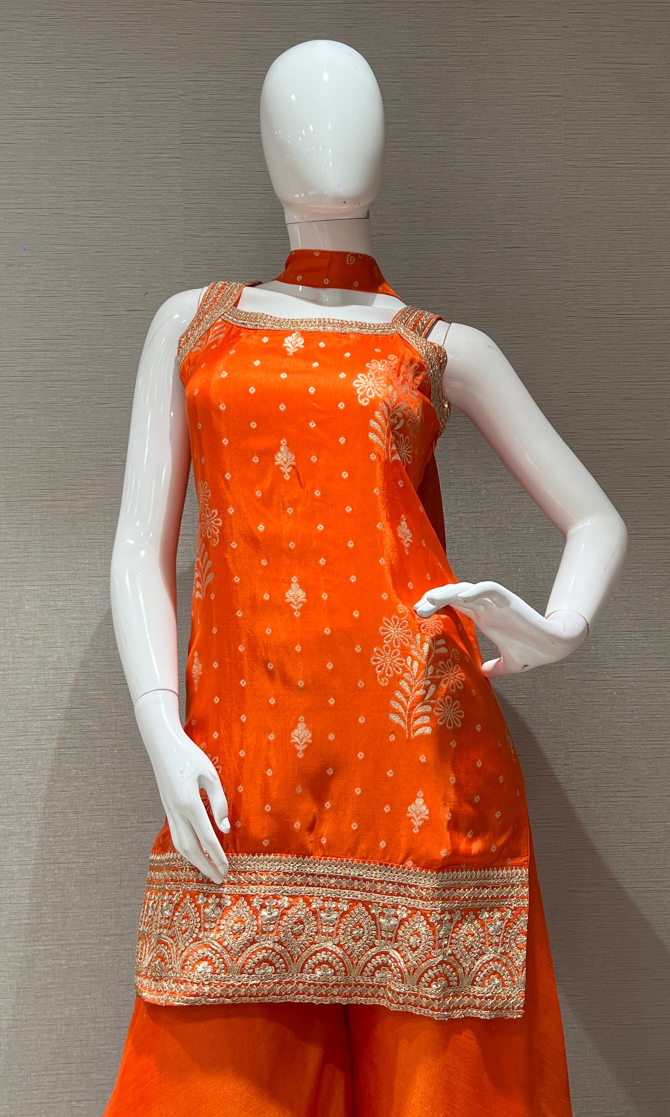 ORANGE GOLD EMBROIDERED SHARARA SET