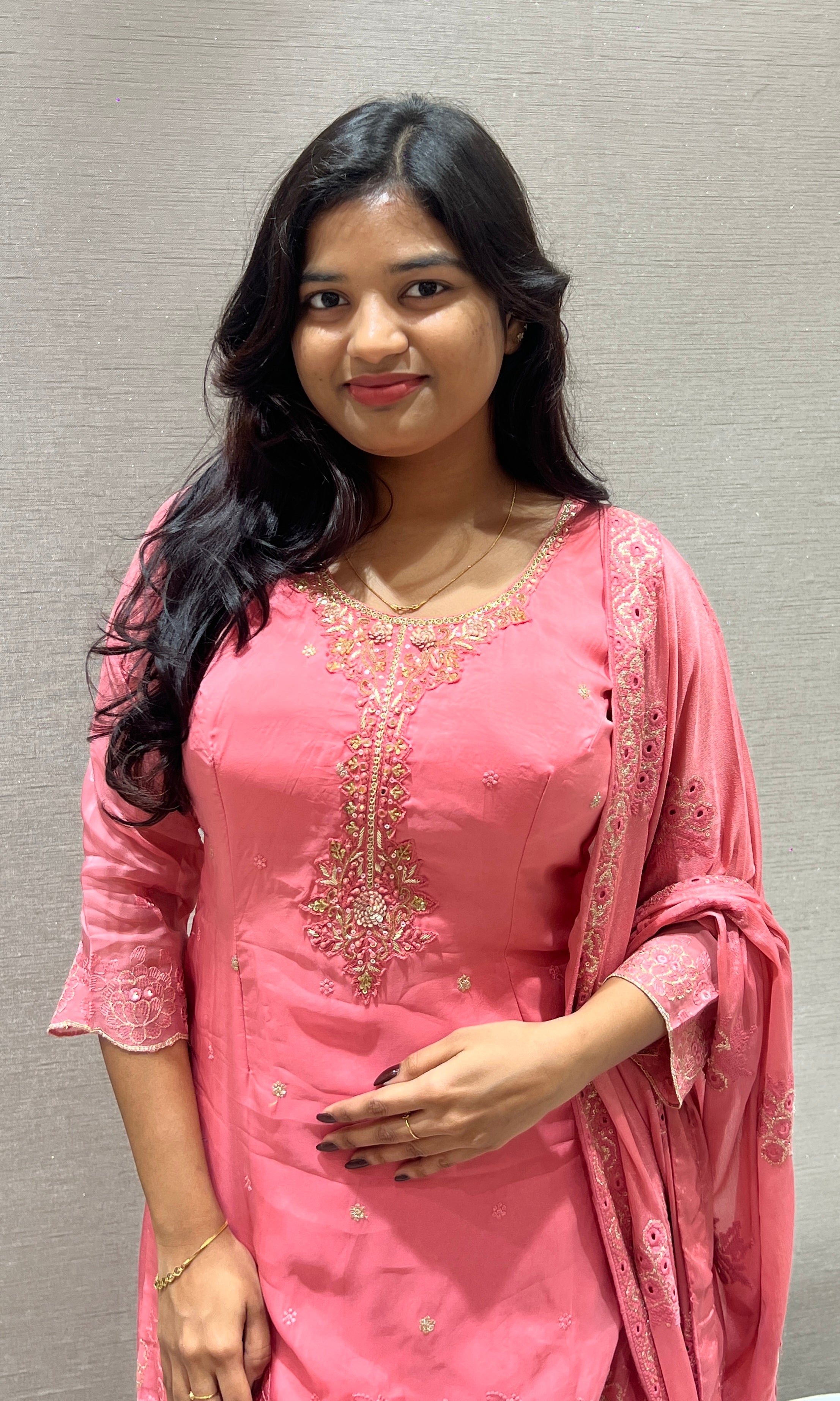 Peach Pink Embroidered Palazoo Set