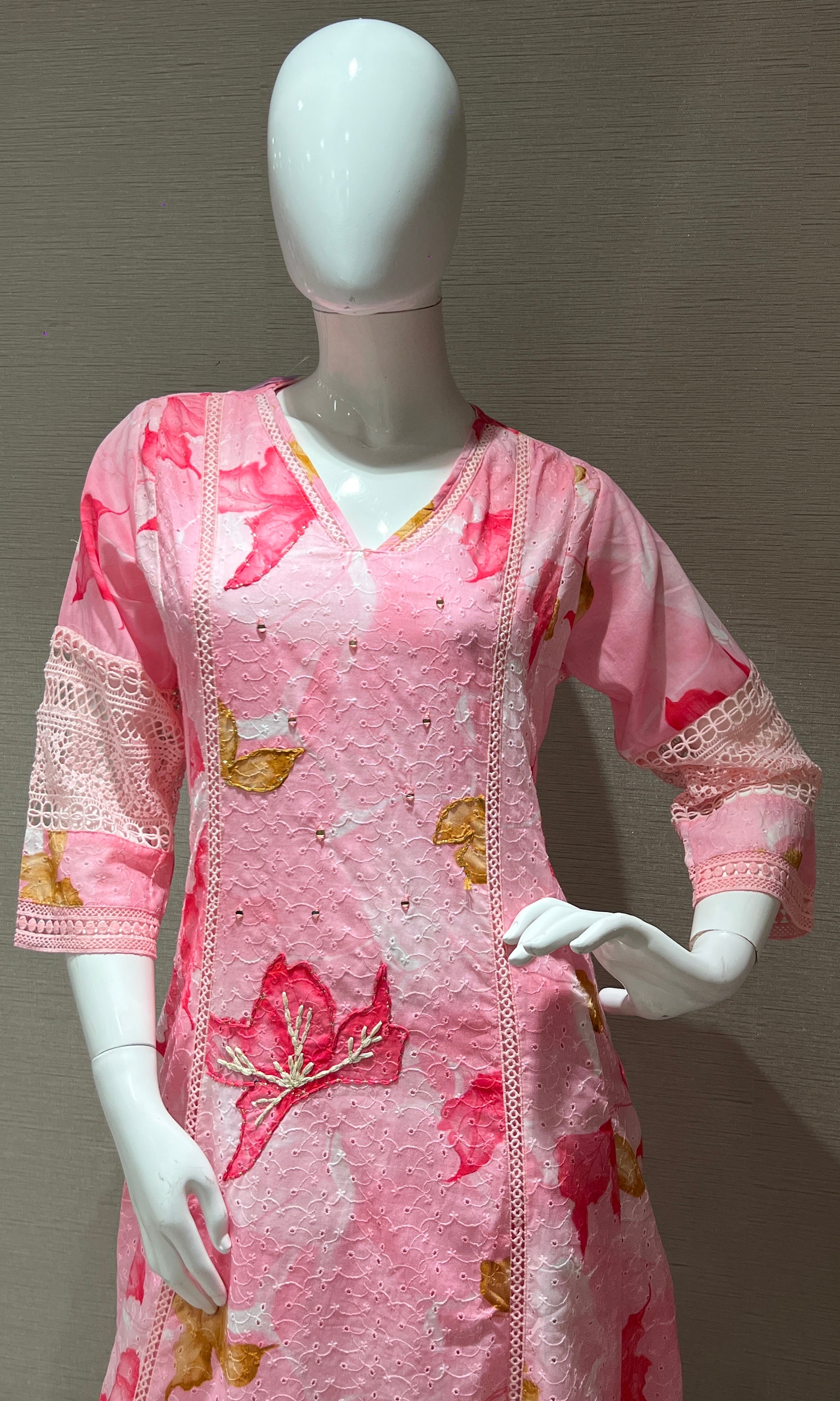 lotus pink floral kurta with wide leg pants