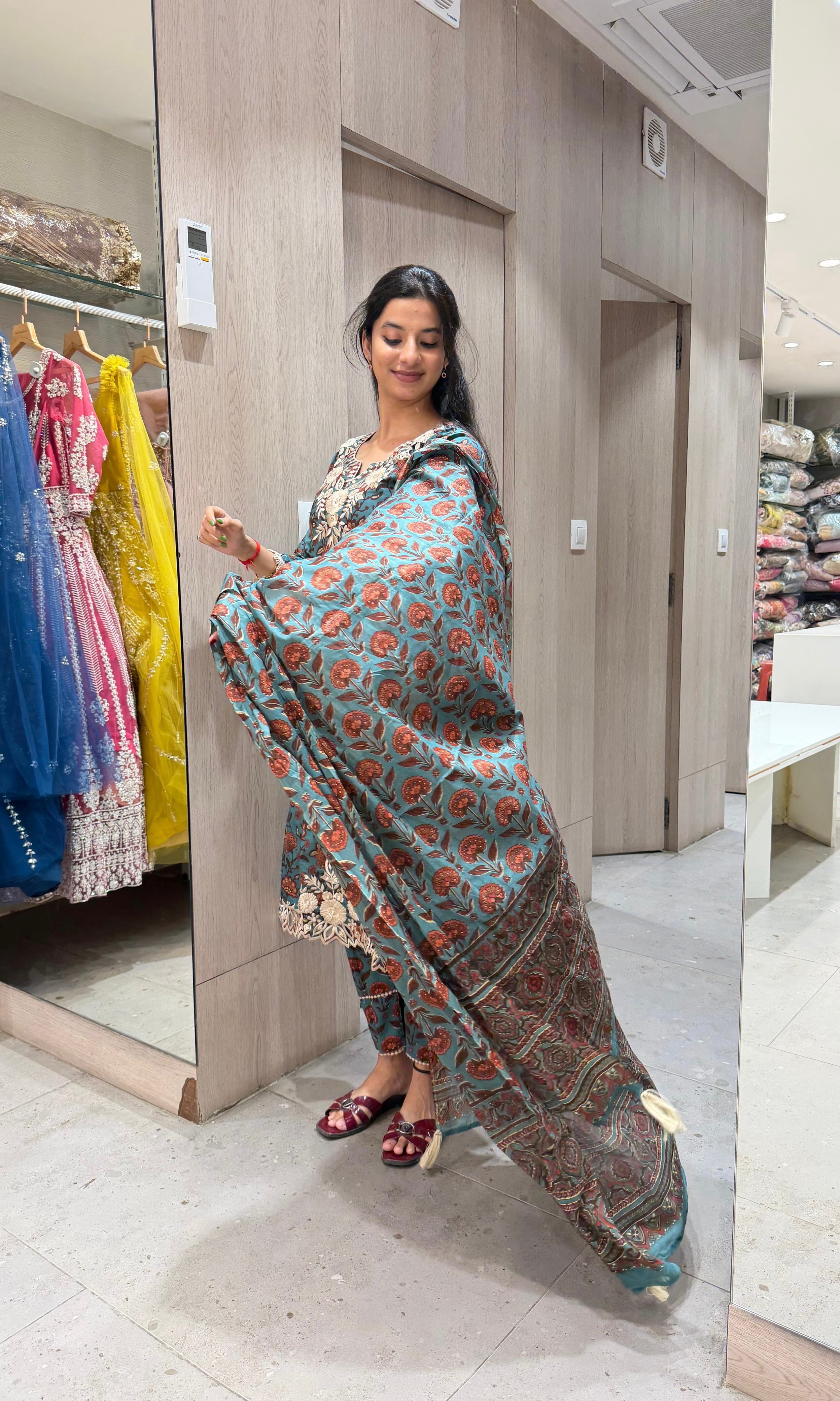 BLUE printed EMBROIDERED KURTA SET