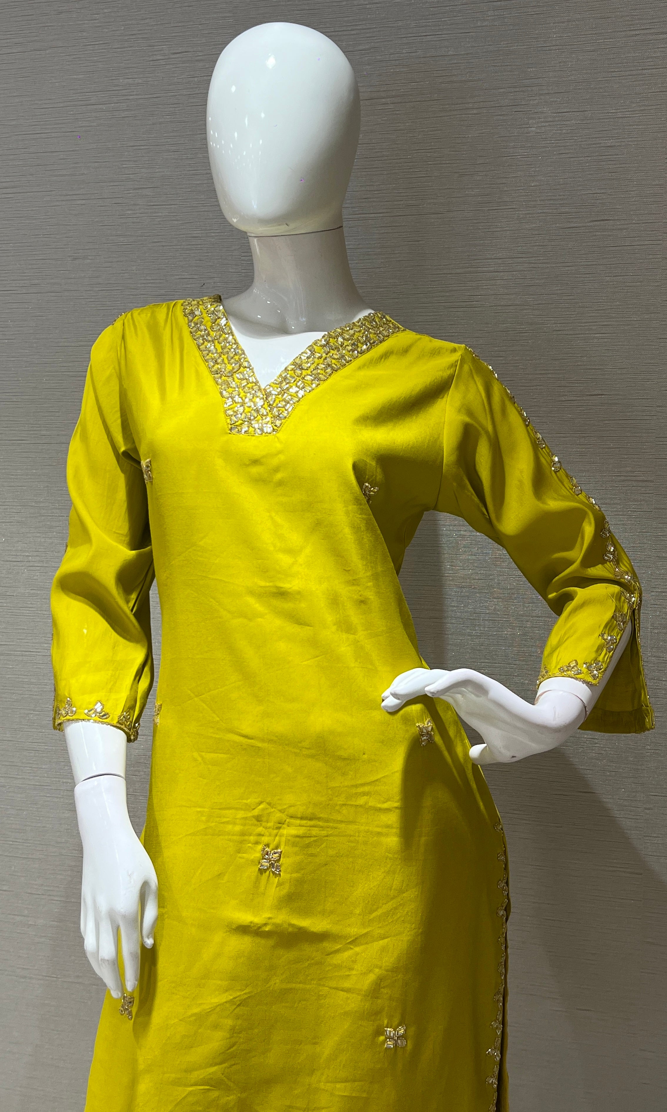 Liril embroidered kurta set with striped dupatta