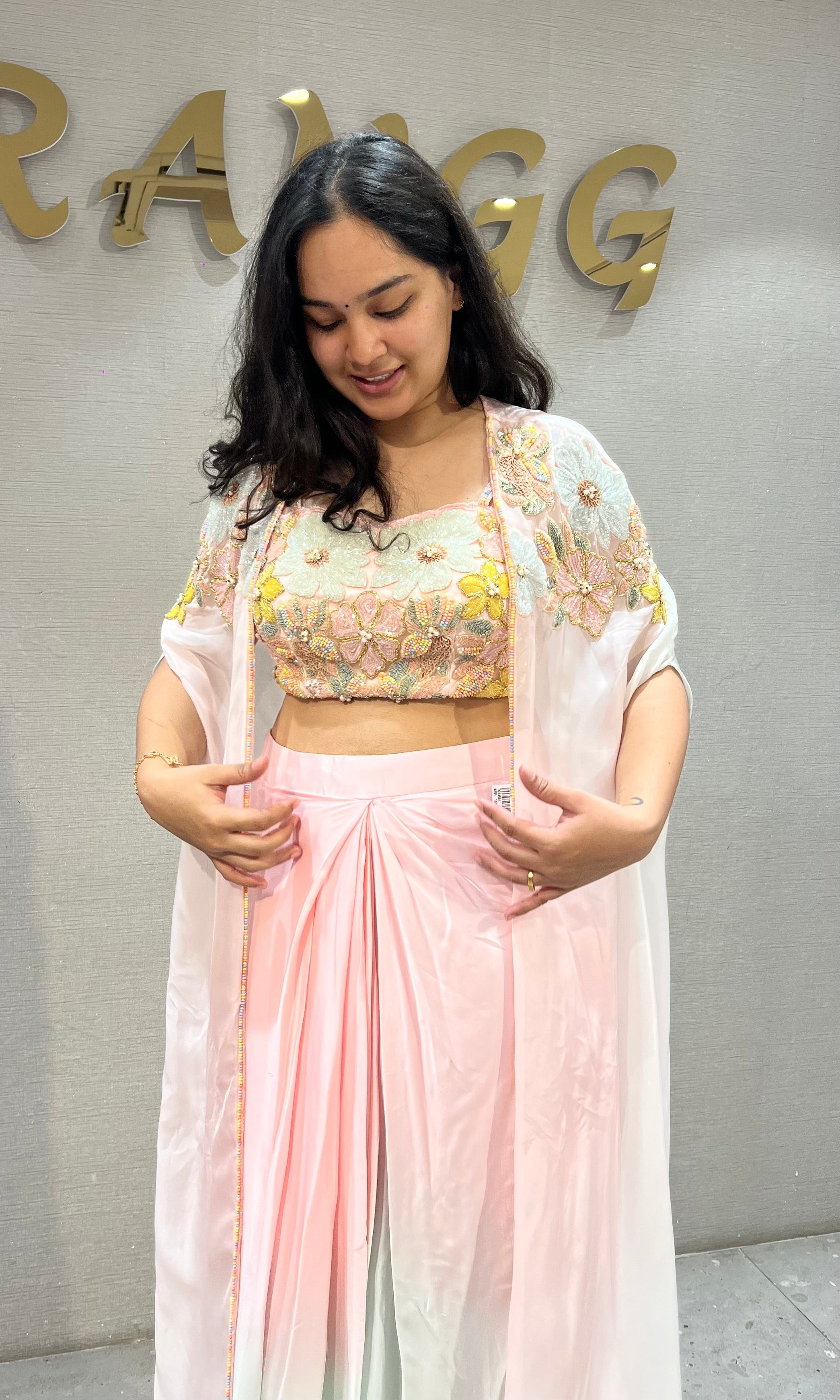 Baby Pink and Mint Floral Ombre Dhoti Skirt