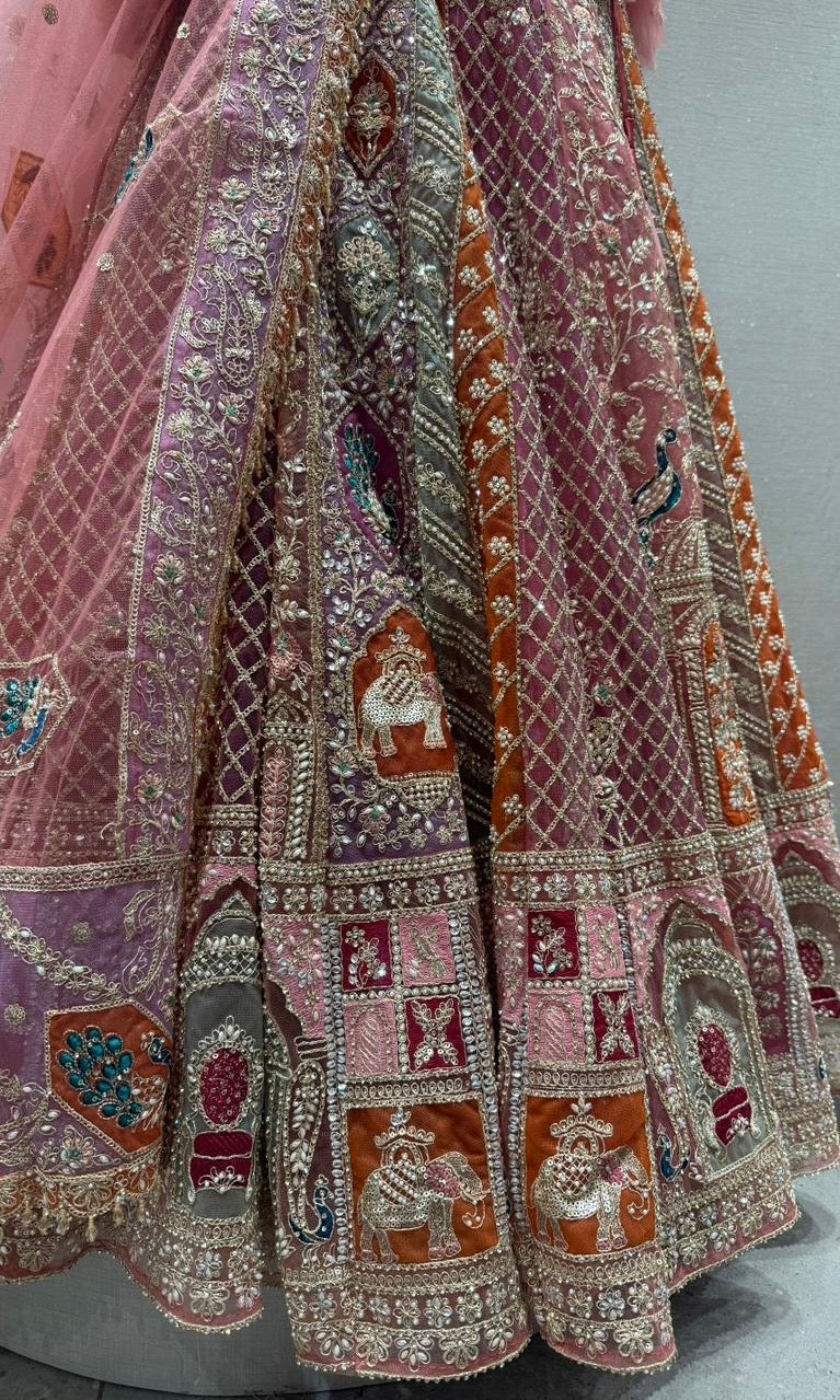 blush pink multicolored embroidered lehenga