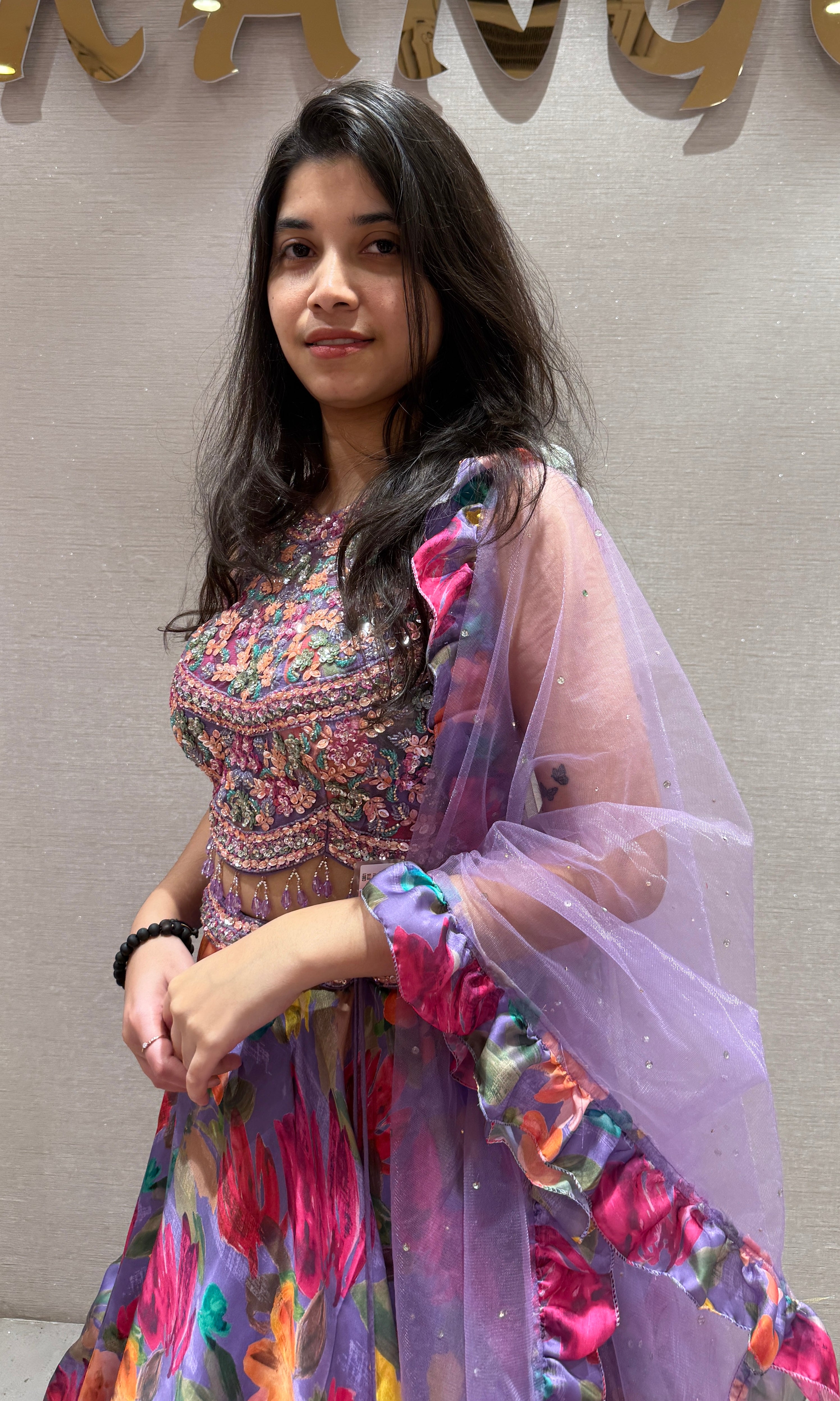 PURPLE Multicolor Floral Embroidered Lehenga