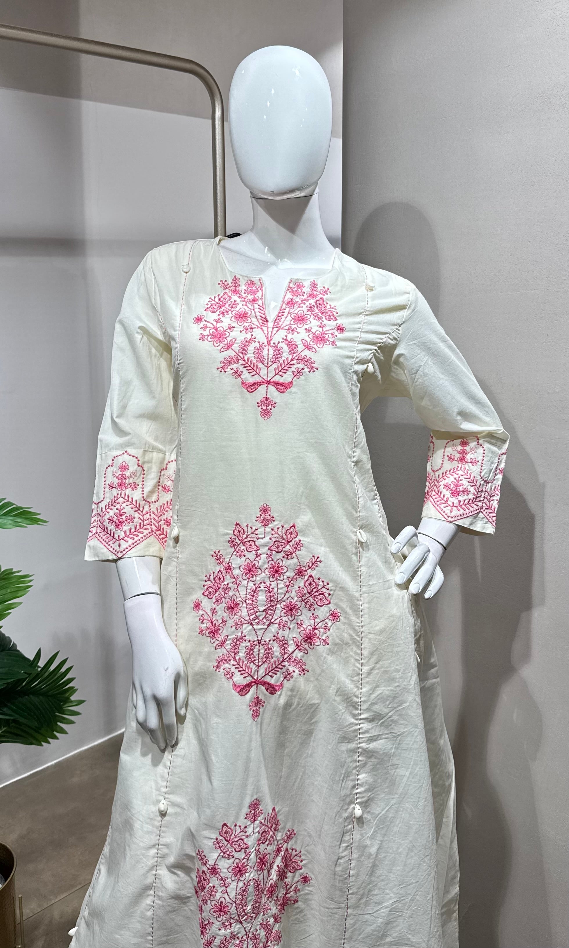 Pink and white Embroidered kurta set