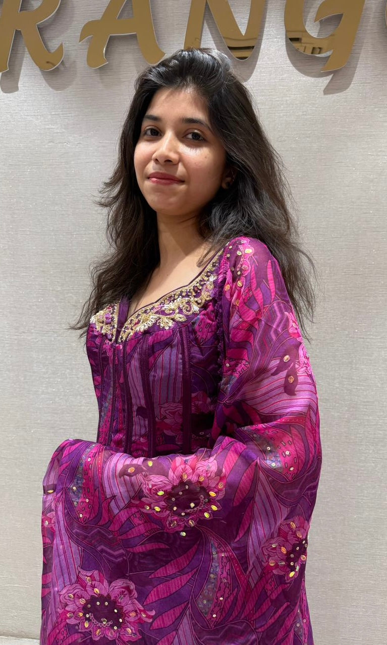 FUSCHIA PURPLE ABSTRACT CORSET LEHENGA