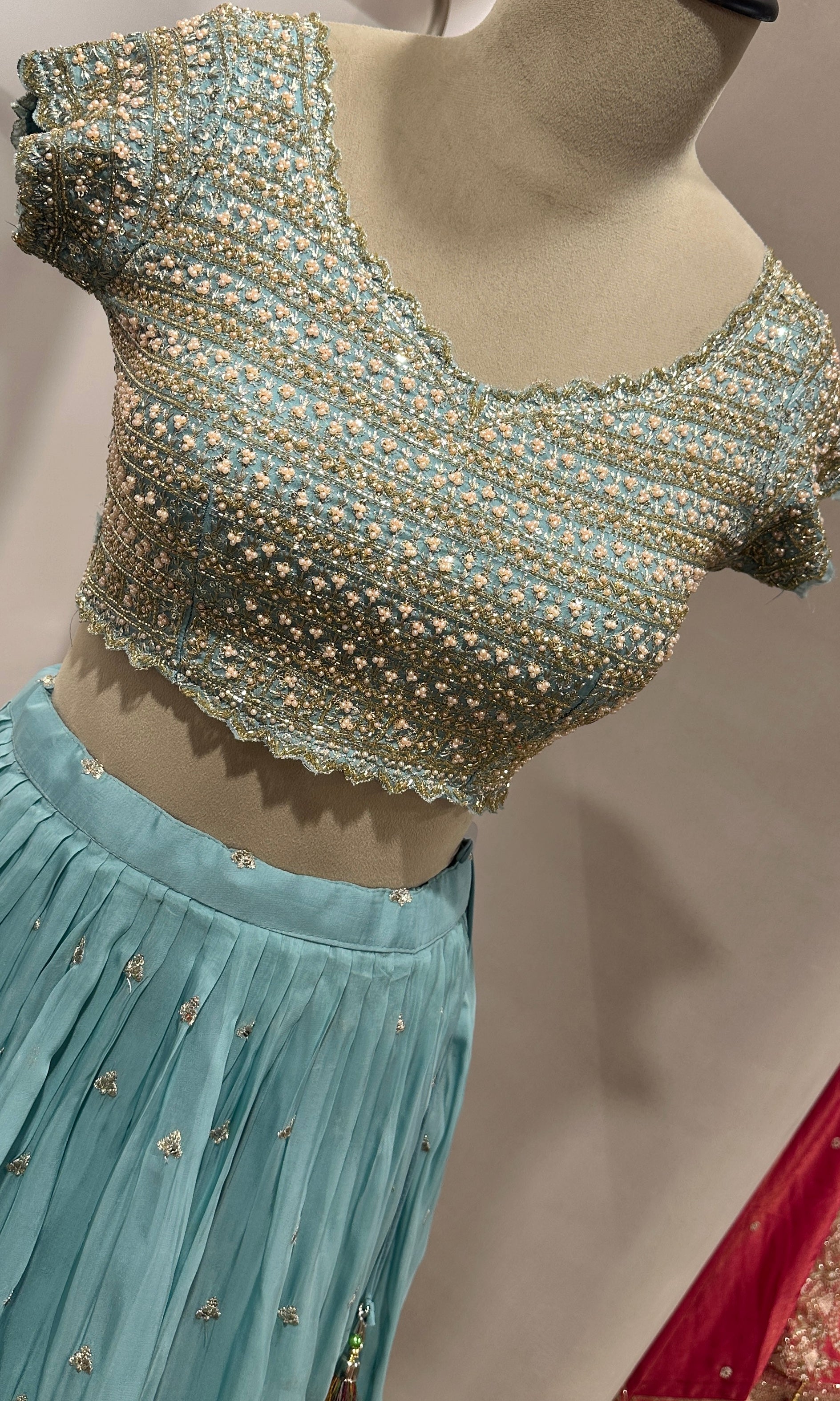 Sea blue EMBROIDERED LEHENGA WITH FLORAL DUPATTA