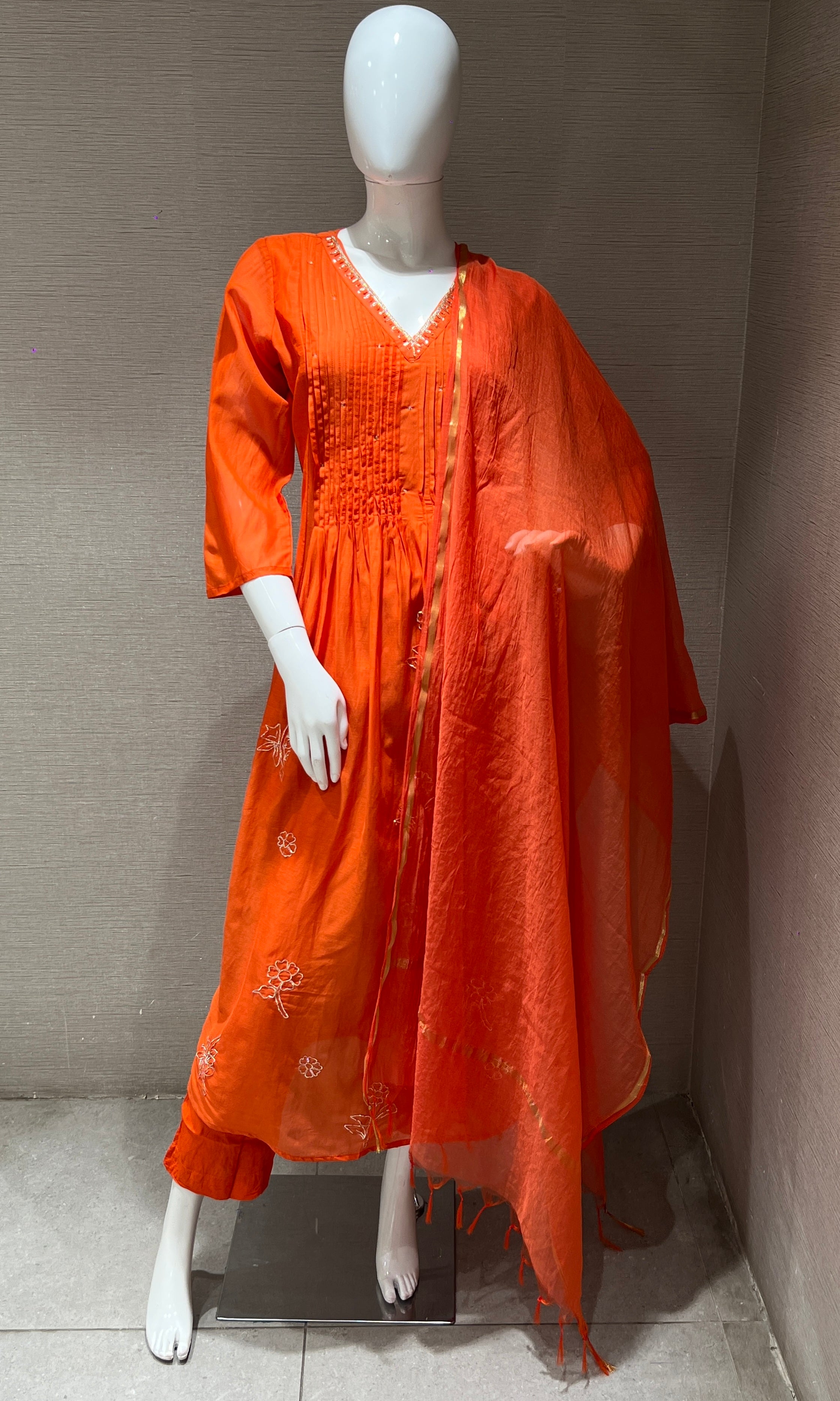Orange Mul Chanderi kurta set