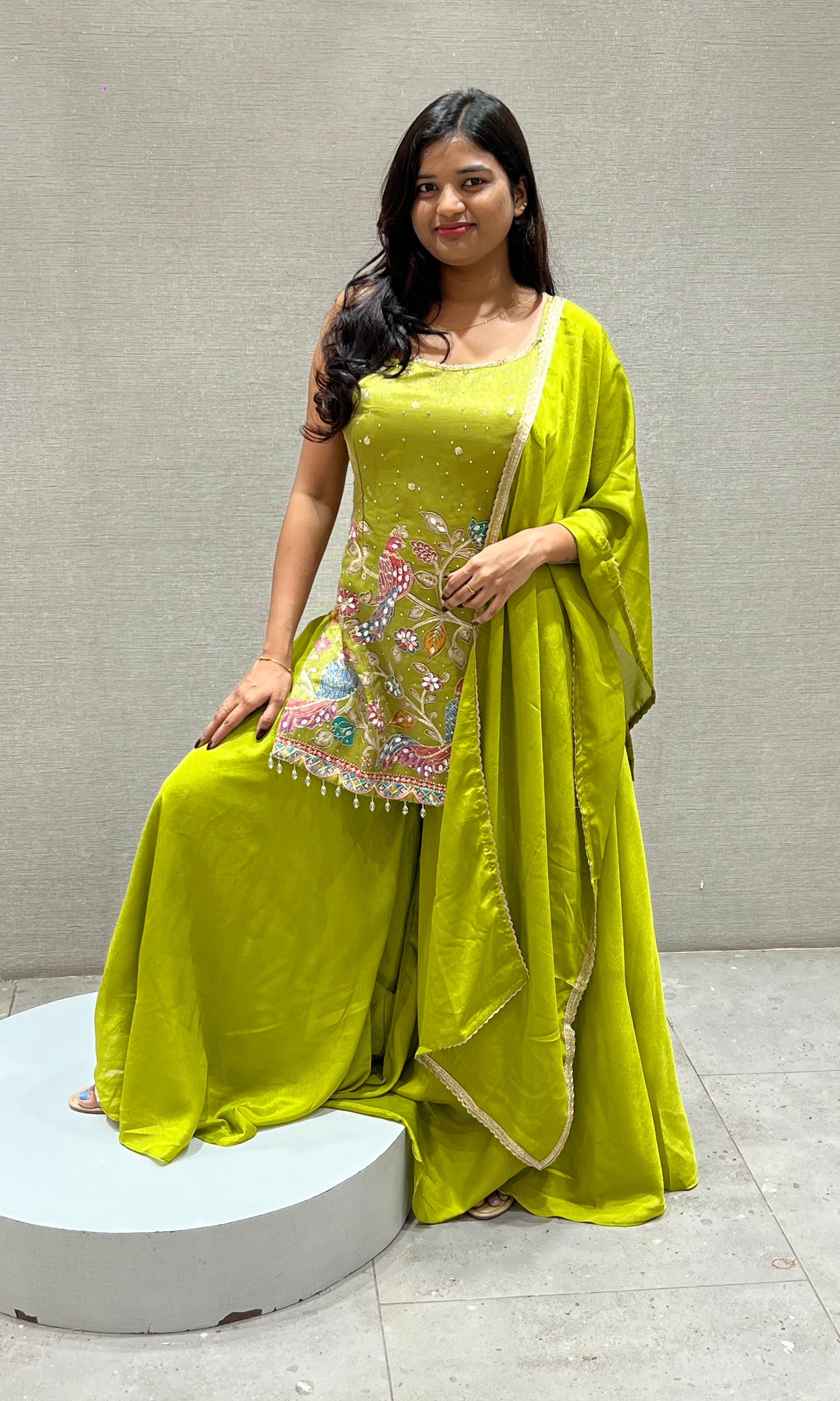 Parrot Green Embroidered Sharara Set