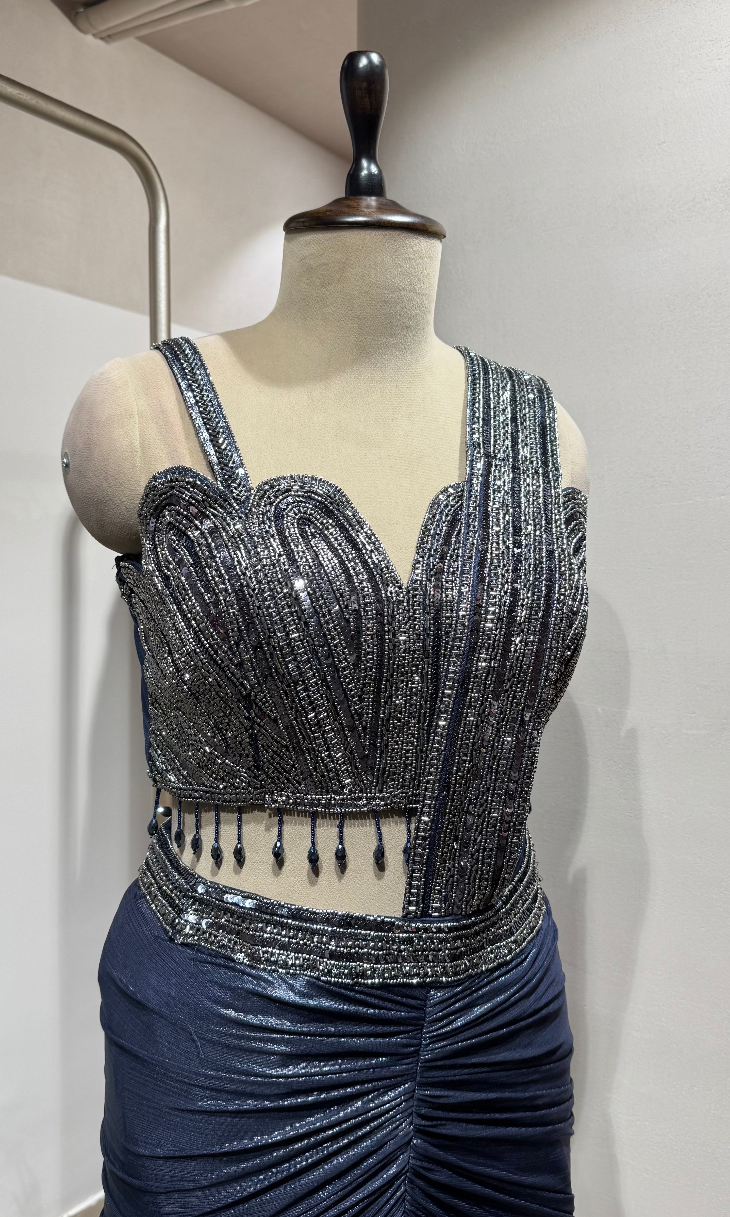 Blue Midnight Elegance Drape Gown