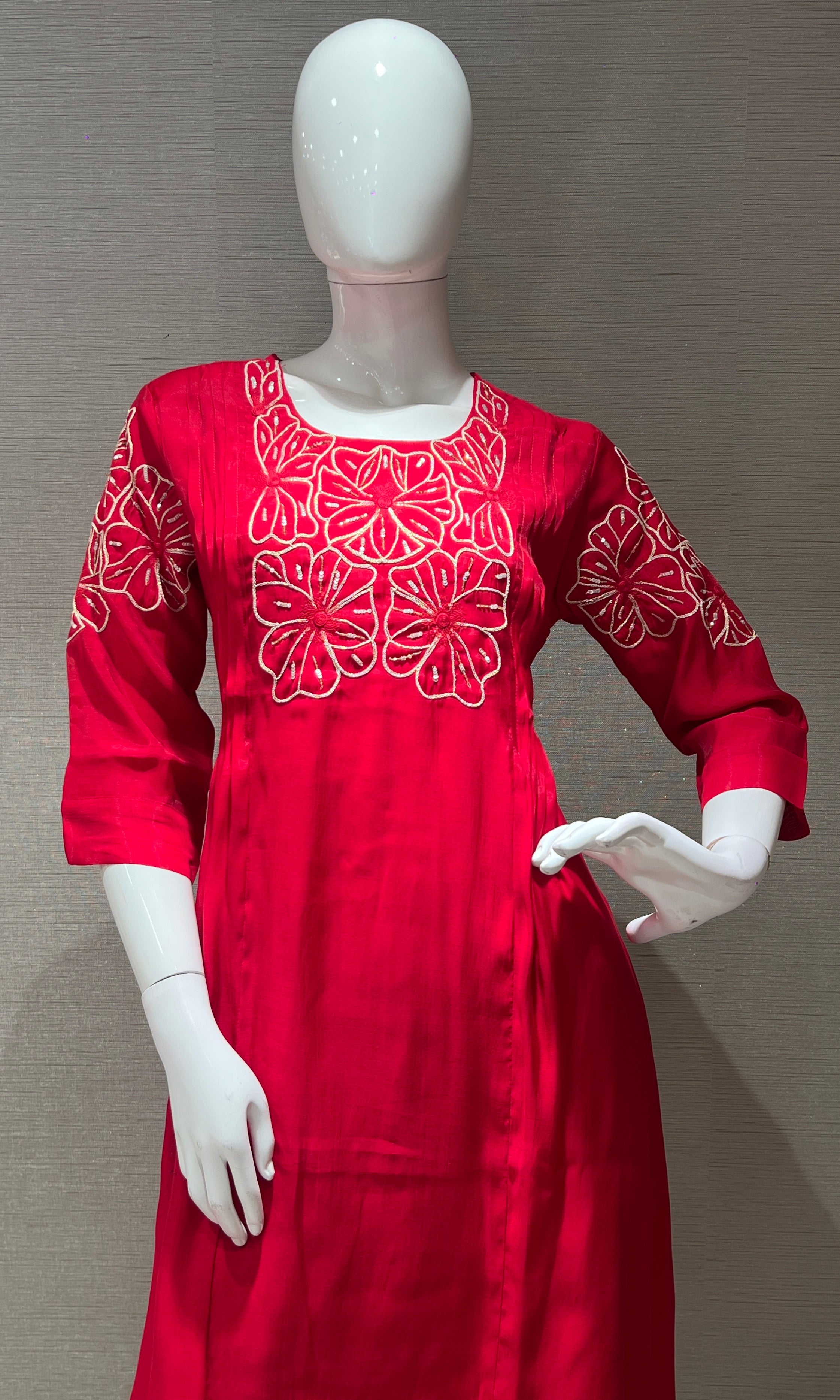 Rani pink FLORAL MUL CHANDERI kurta set