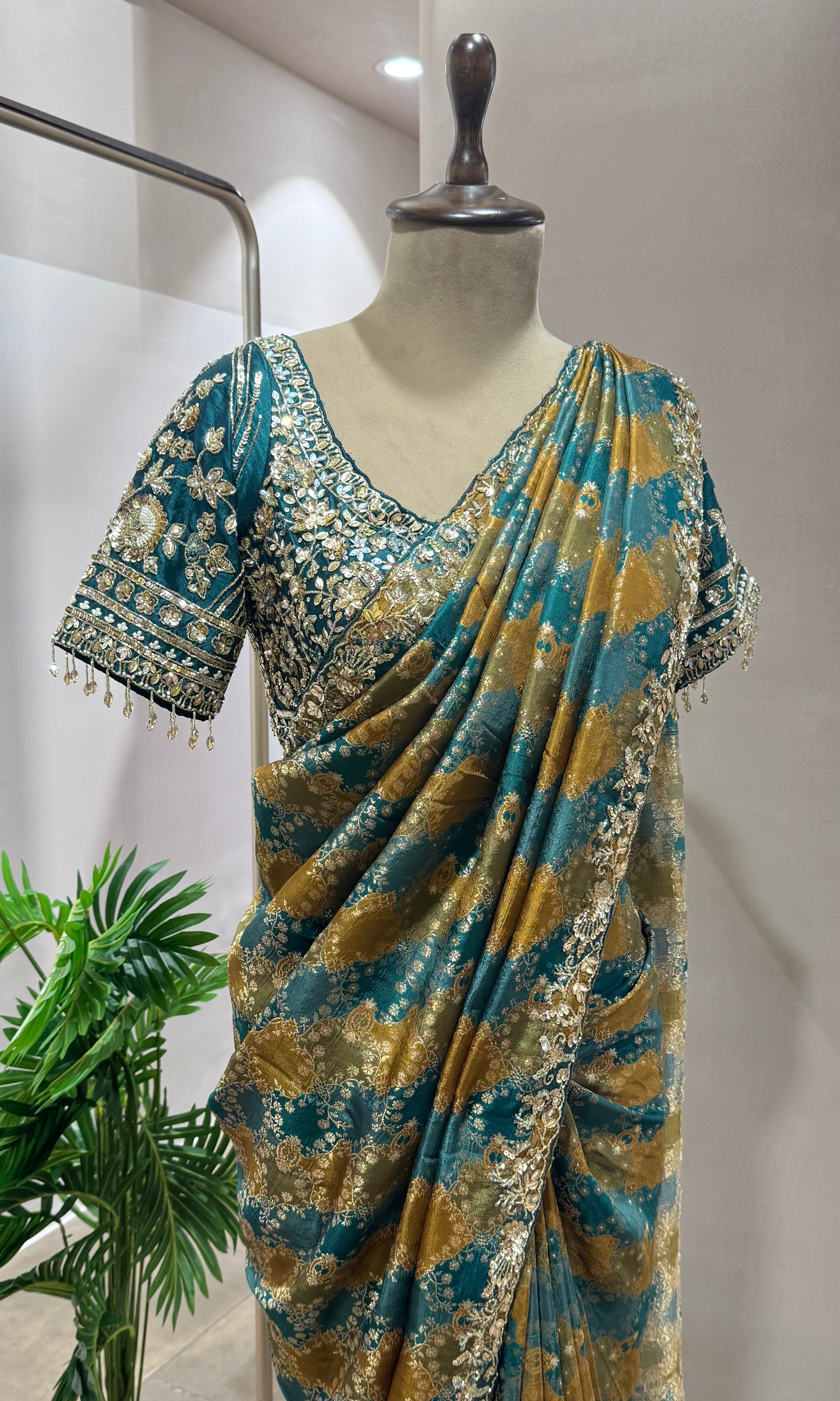 DESIGNER BANARASI GREEN SAREE WITH BLOUSE