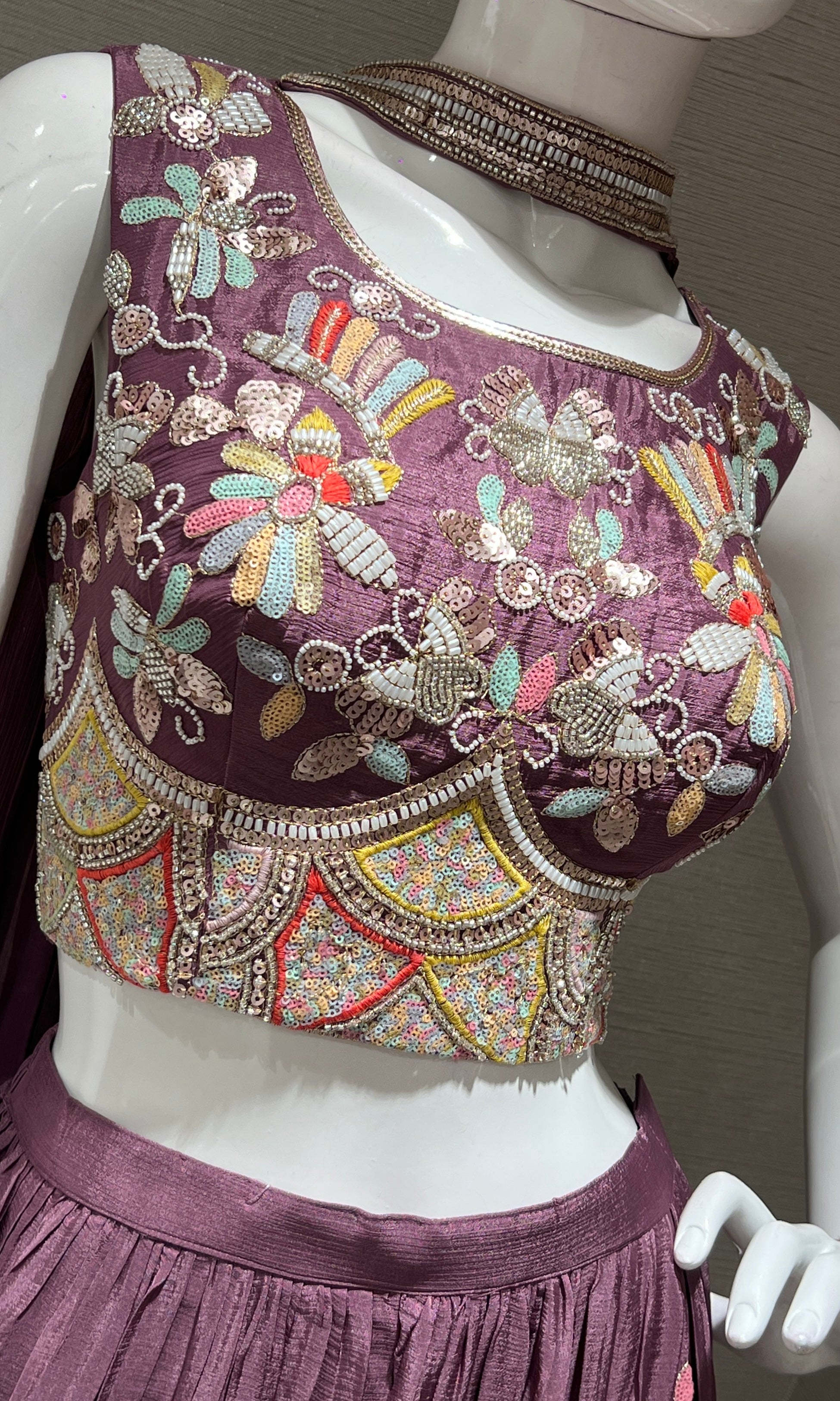 Lilac Embroidered Crop Top and Palazzo Set
