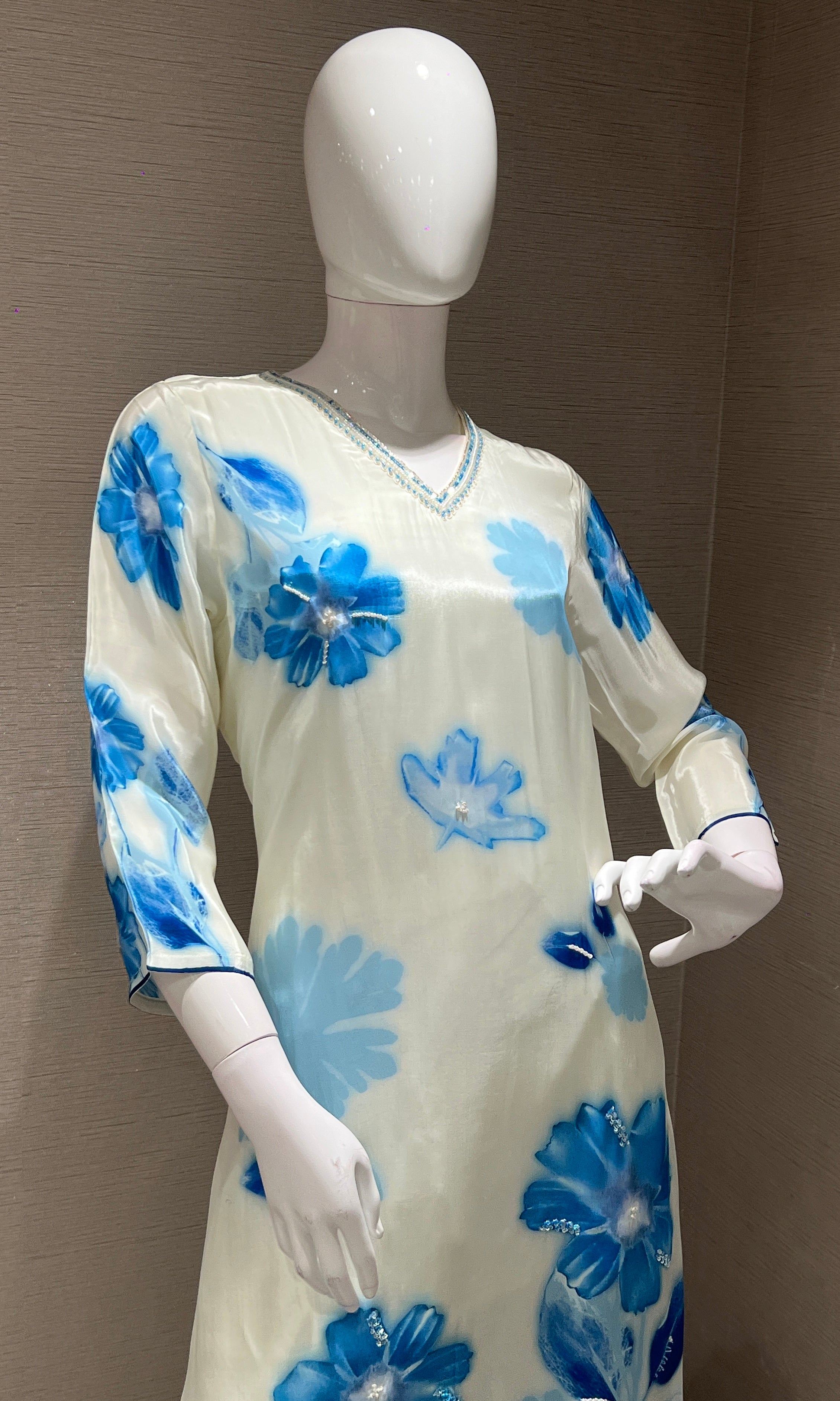cream floral printed kurta set