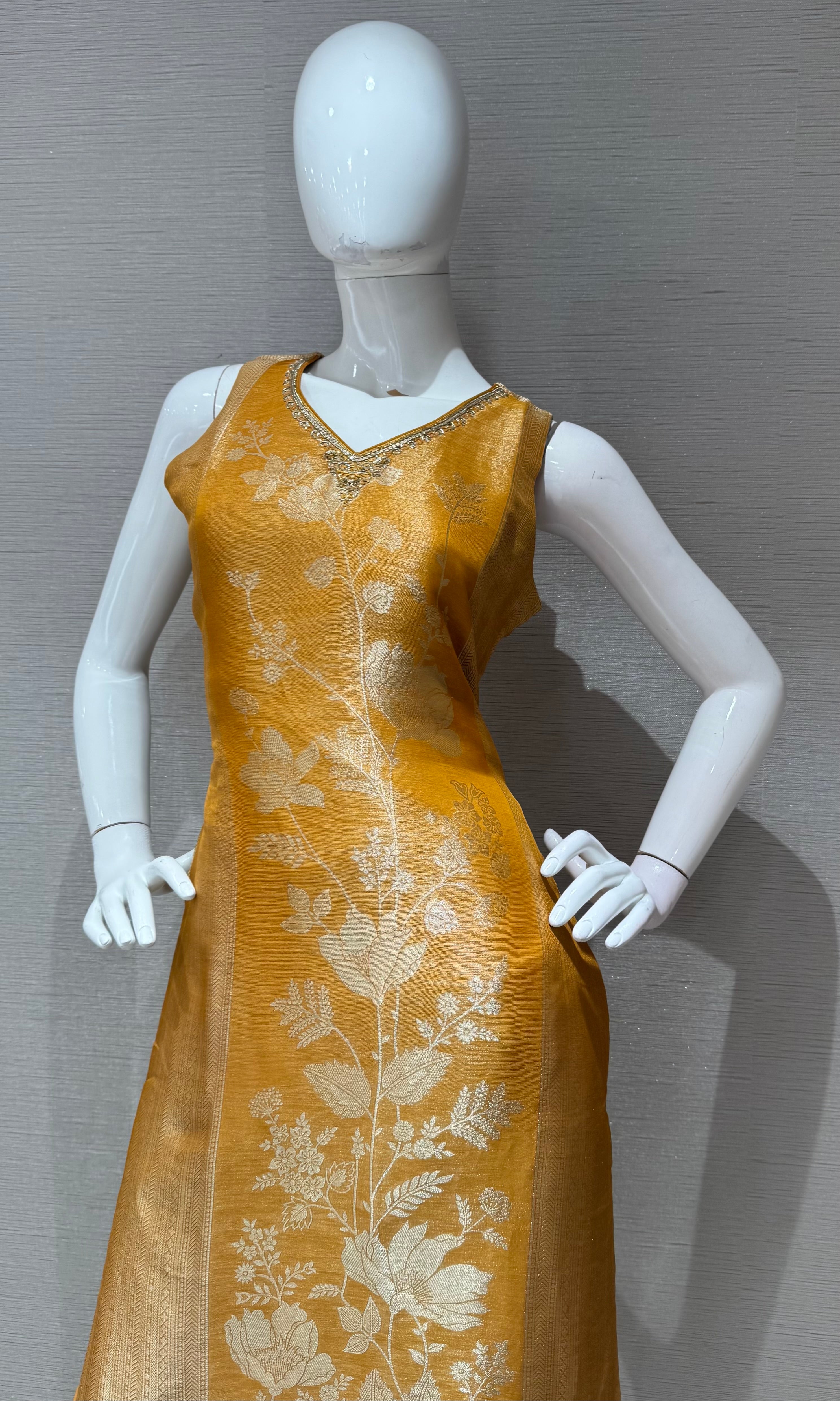 Mustard yellow Banarasi Kurta set with Matching Dupatta