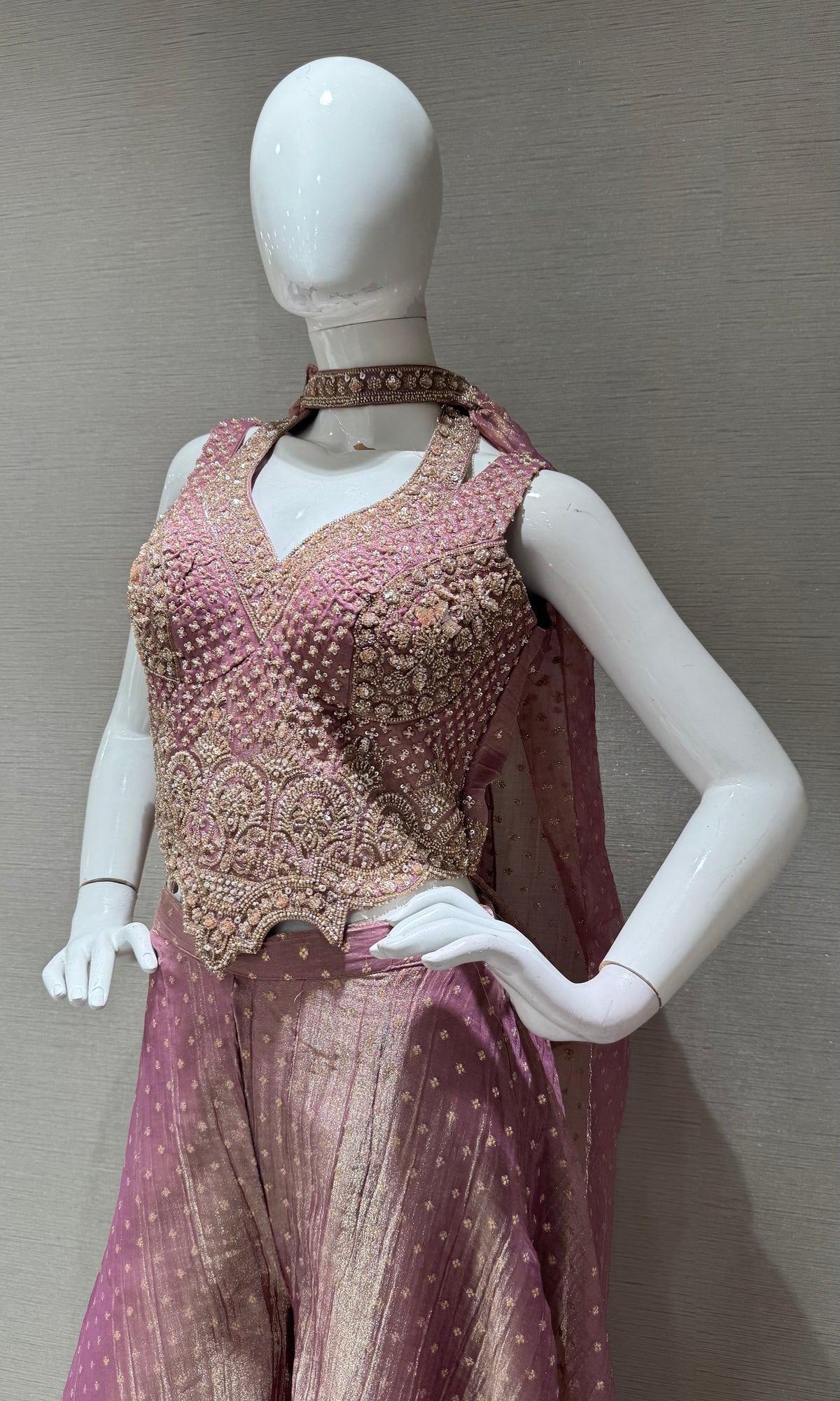 Mauve Zari Embroidered tissue silk Palazzo set