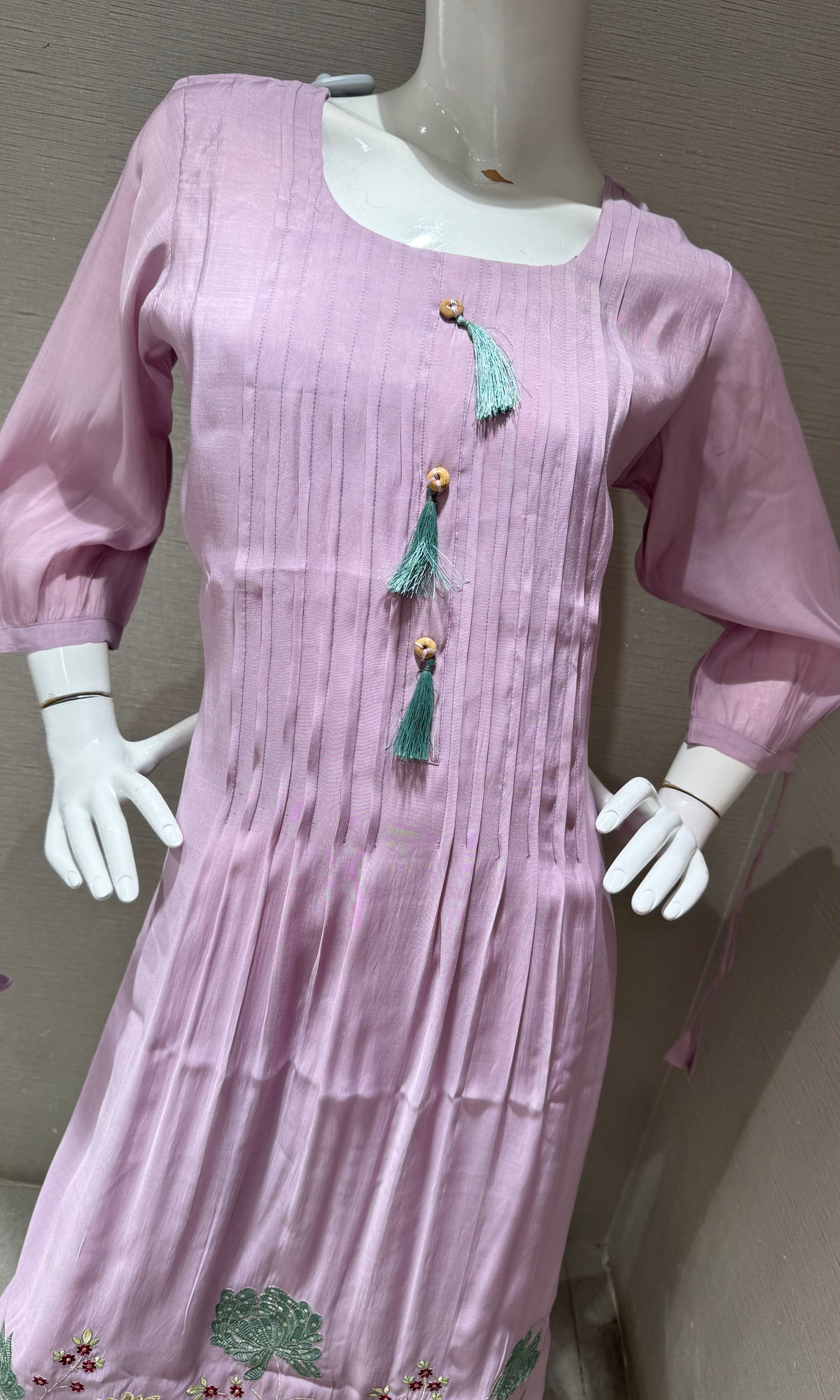 Lavander cotton Kurti top with blue Florals