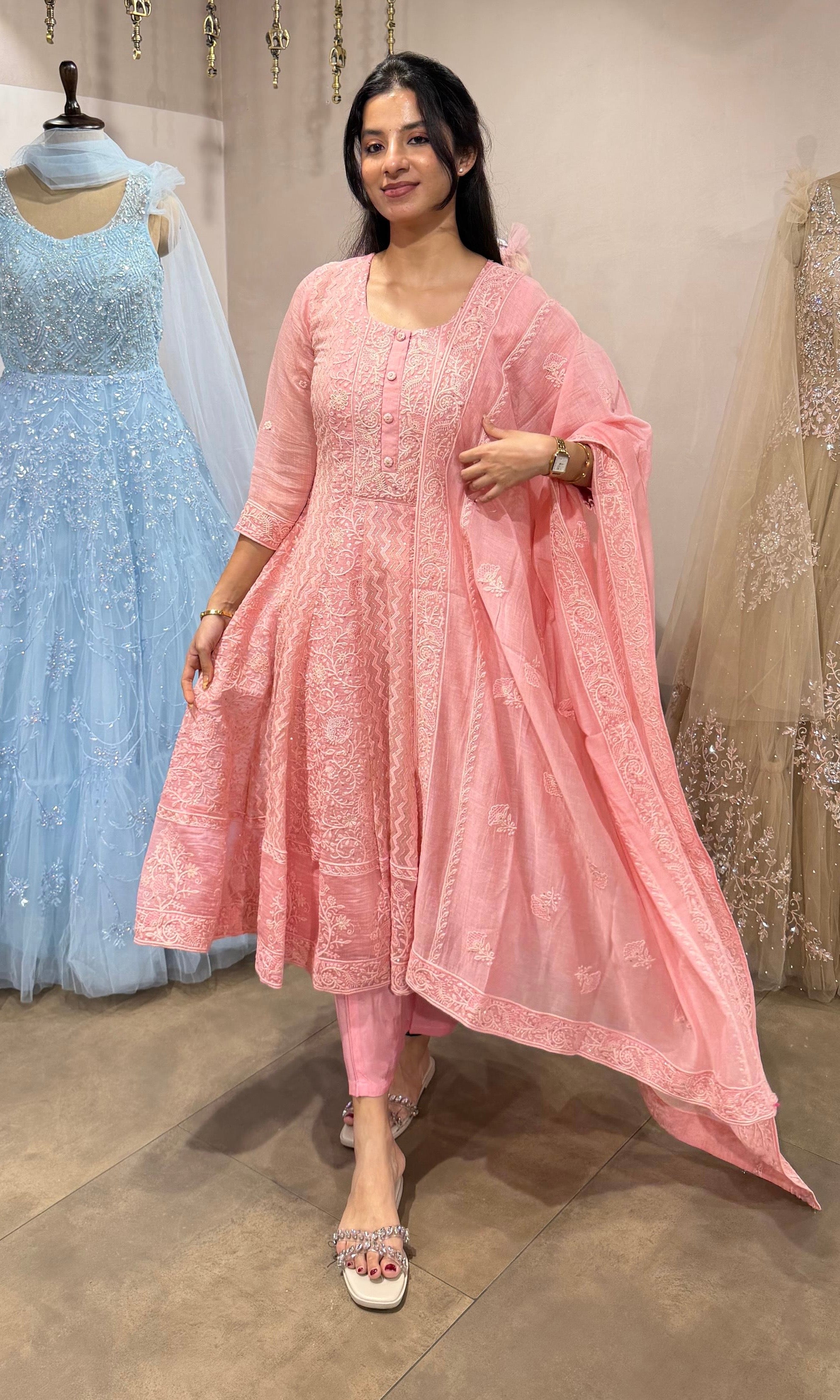 BLUSH PINK EMBROIDERY ANARKALI SET