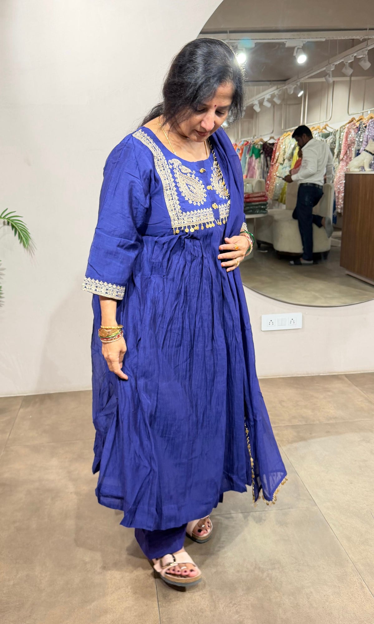ROYAL BLUE MUL CHANDERI KURTA SET WITH DUPATTA