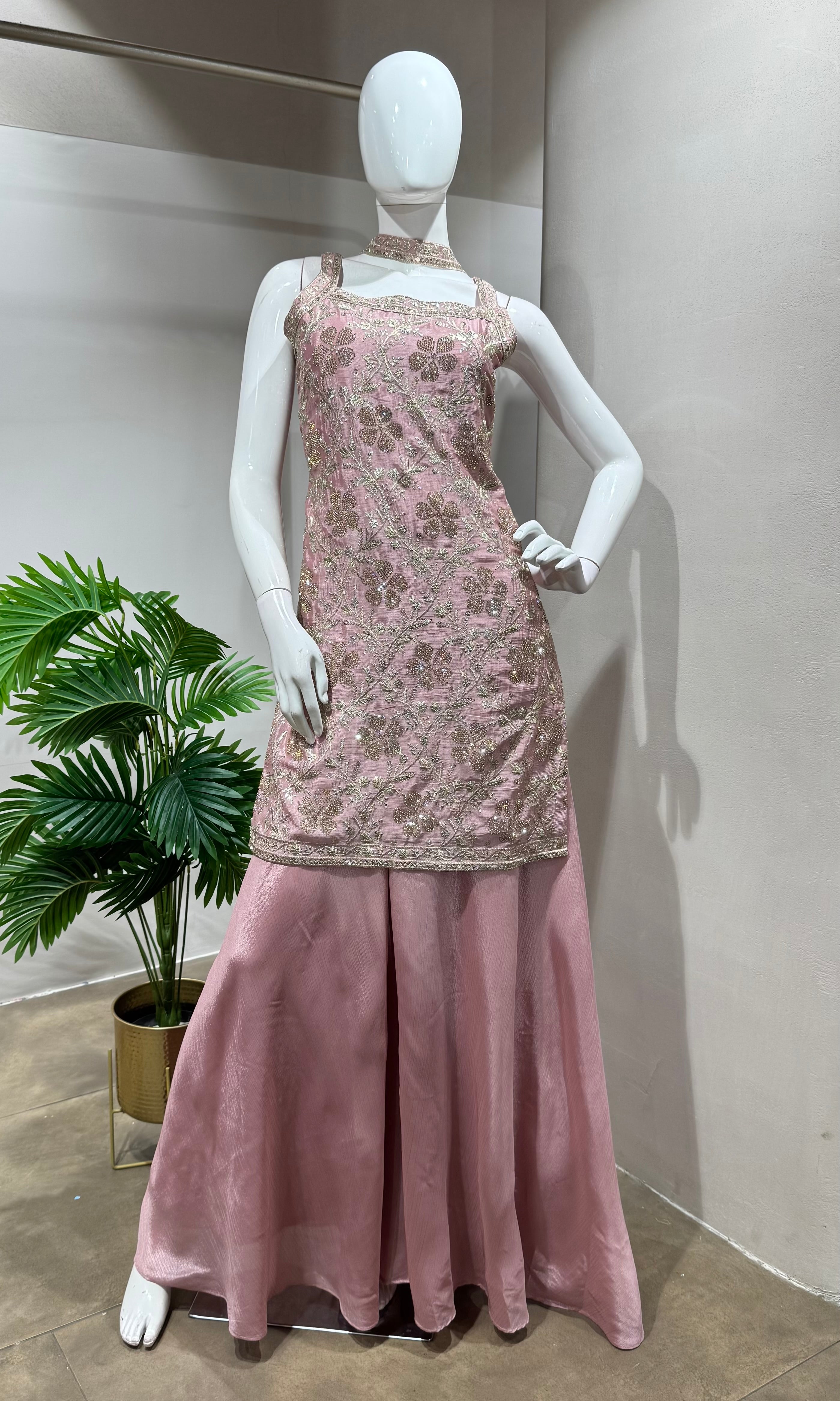 Blush Pink FLORAL Embroidered Sharara Set