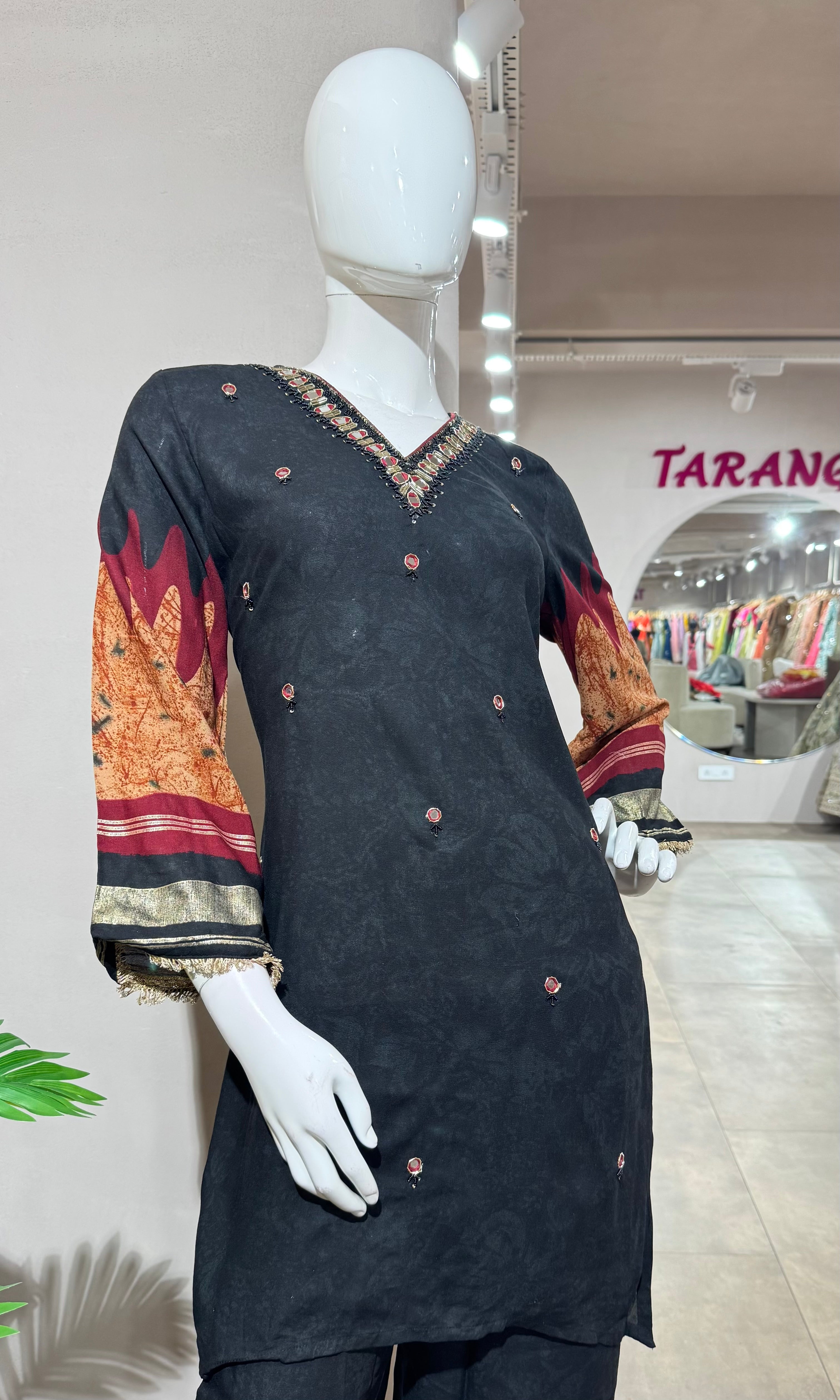 BLACK ETHNIC KURTI WITH BOTTOM