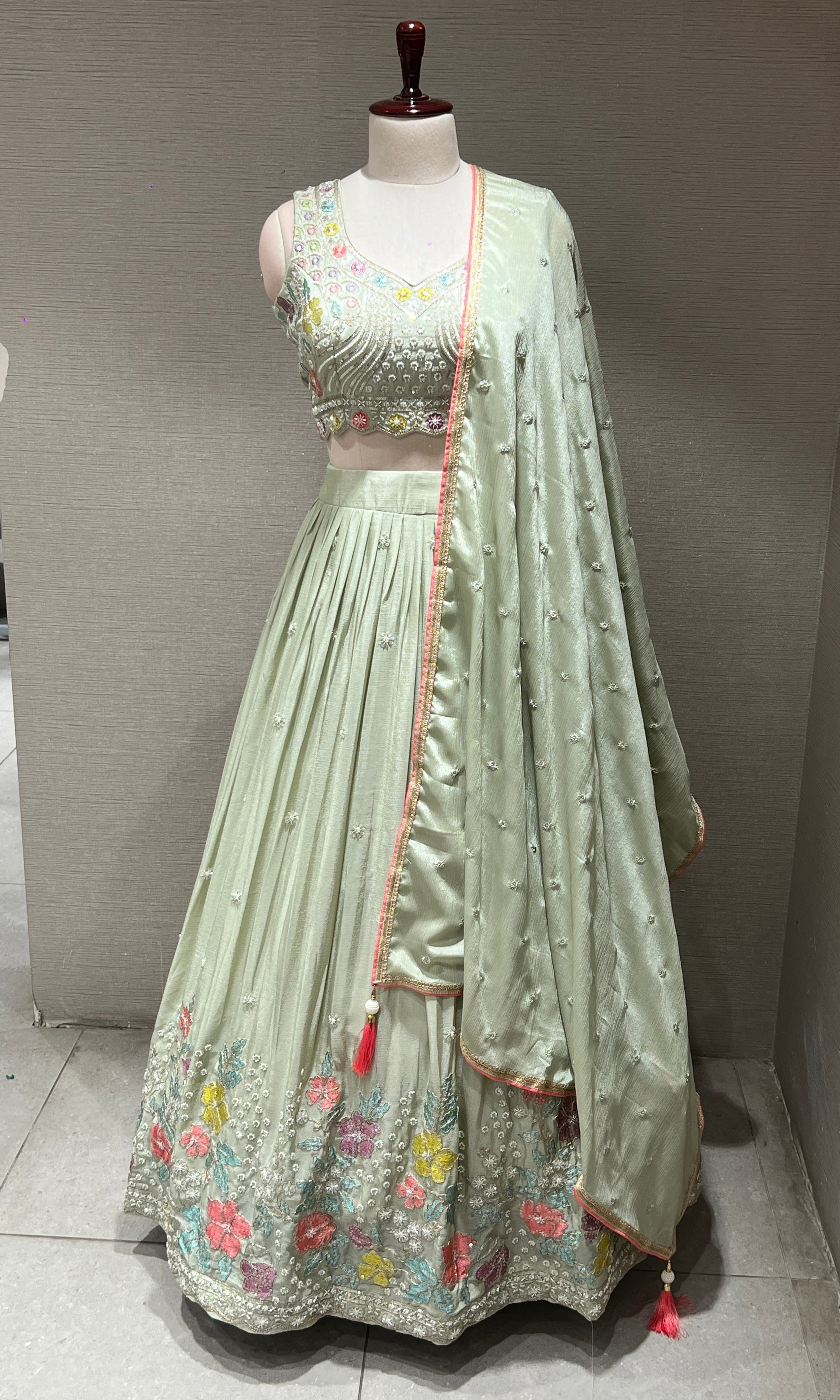 Pista green FLORAL EMBROIDERED Lehenga