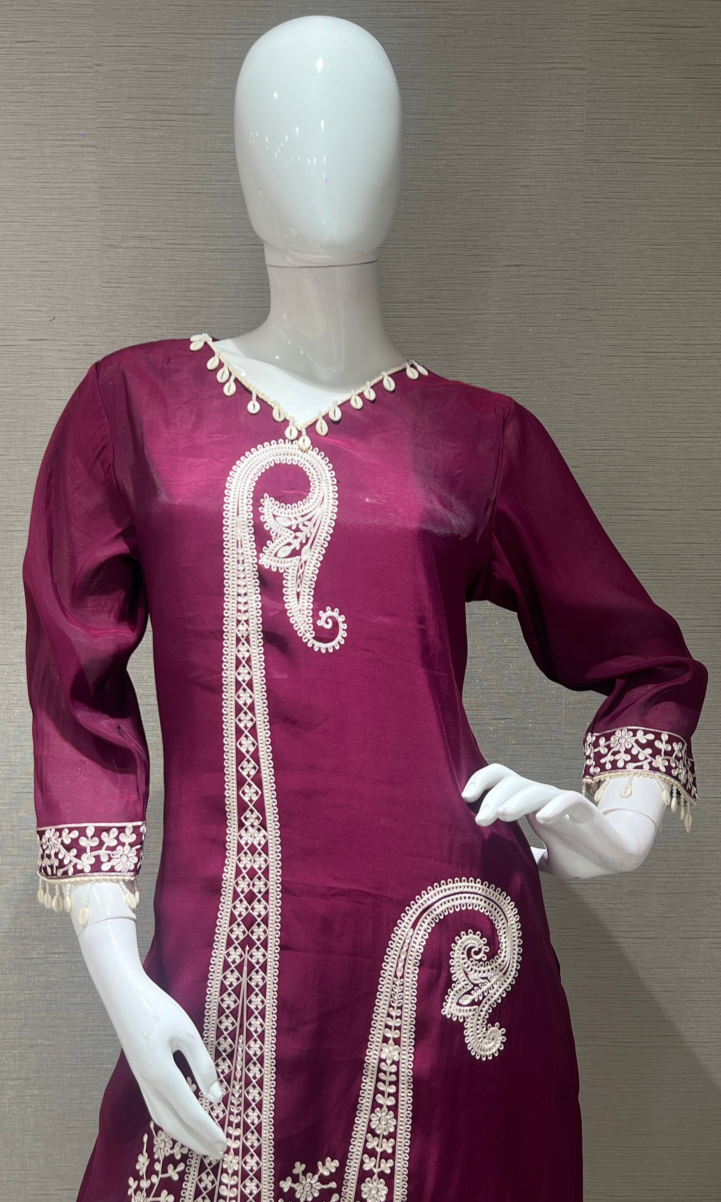 Wine Thread Embroidery Kurta Set