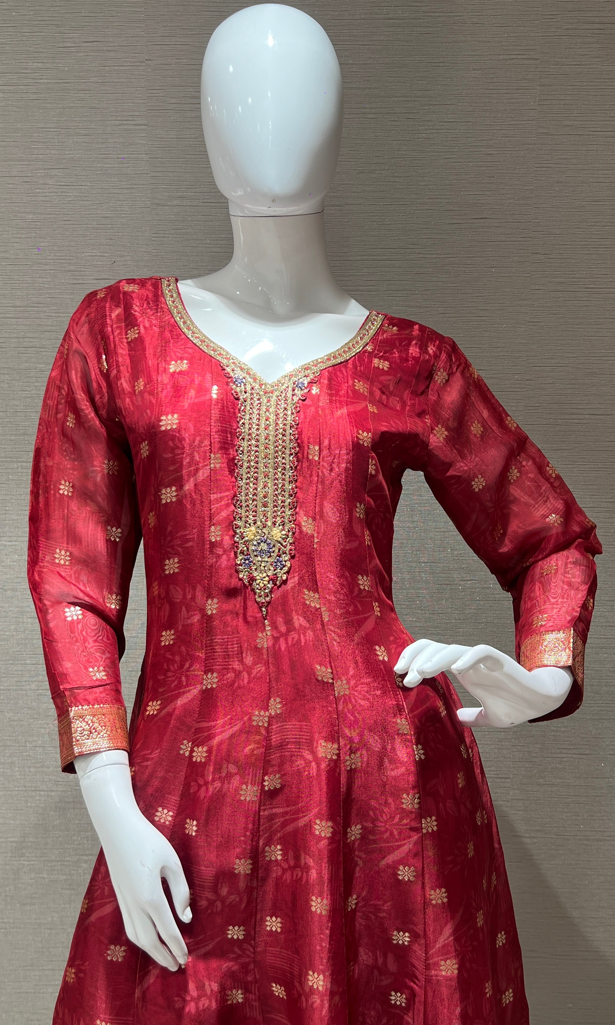 Maroon Anarkali with Gota Work